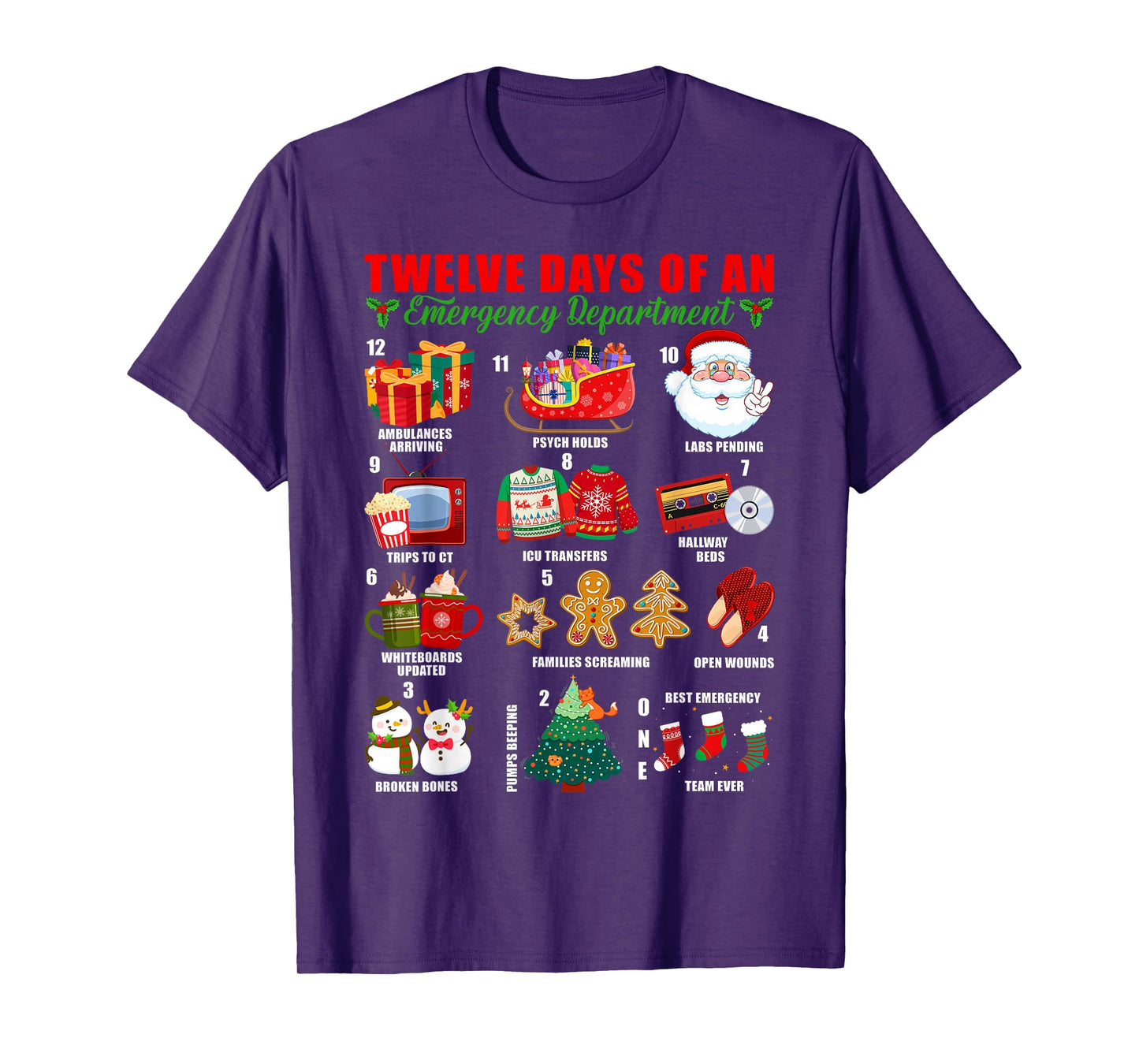 Twelve Days of an Emergency Department ED Nurse Christmas T-Shirt