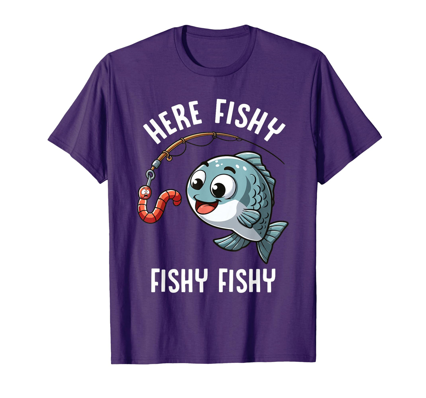 Here Fishy Fishing Funny Worm Cute Fish Fisherman Boys Girls T-Shirt