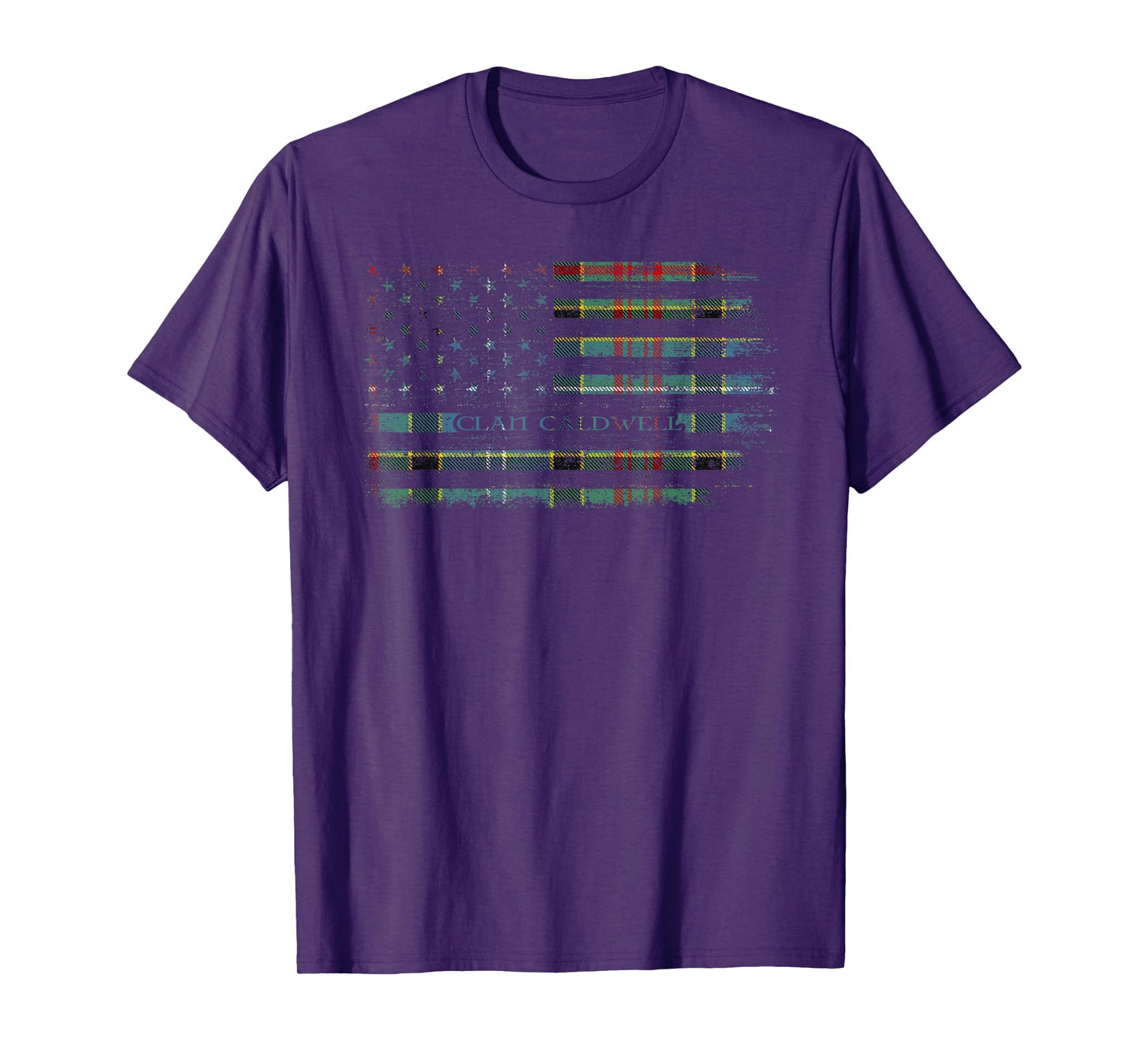 Clan Caldwell Scottish tartan US flag kilt Scotland T-Shirt