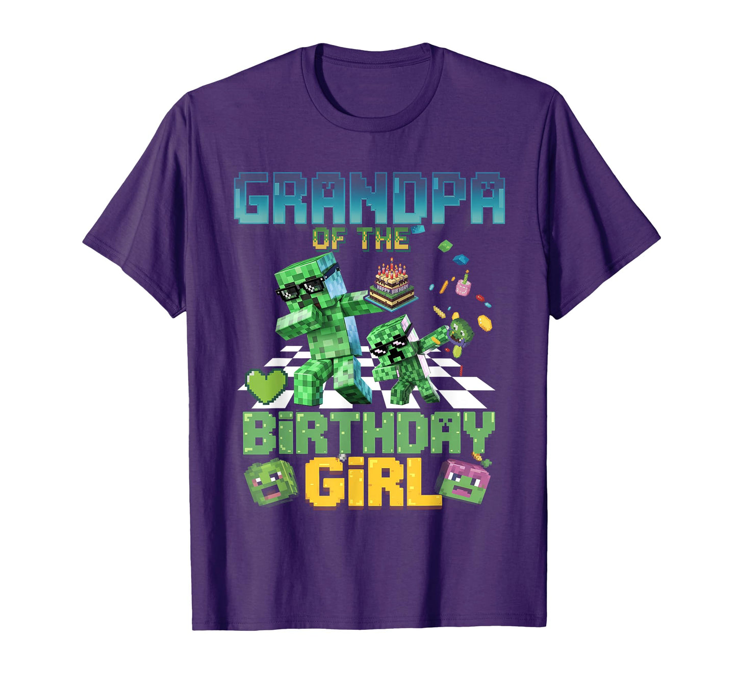 Grandpa of the Birthday Girl Funny Video Game Pixel T-Shirt
