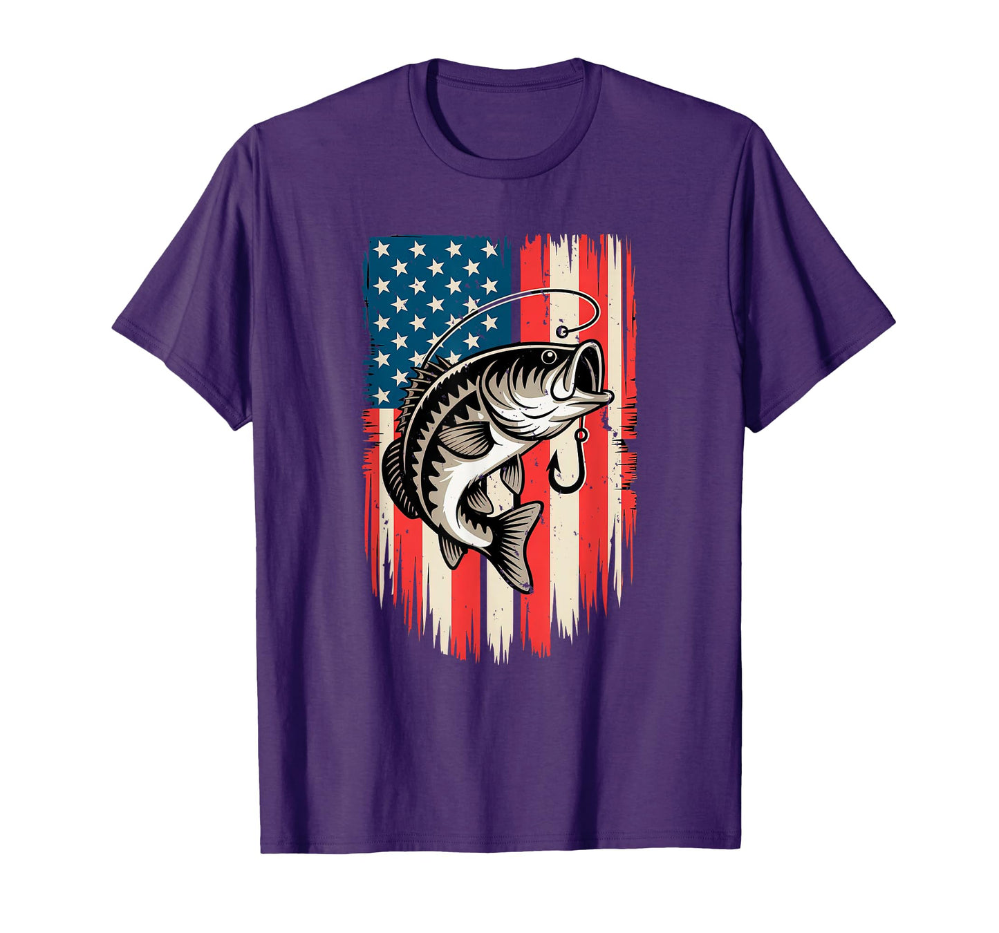 Bass Fishing Big Mouth Jumping Over American Flag T-Shirt
