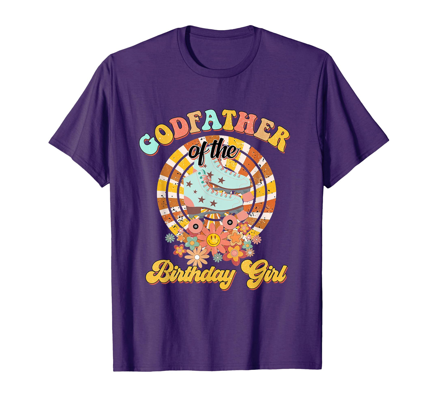 Mens Godfather Of The Birthday Girl Rolling Skate Retro groovy T-Shirt