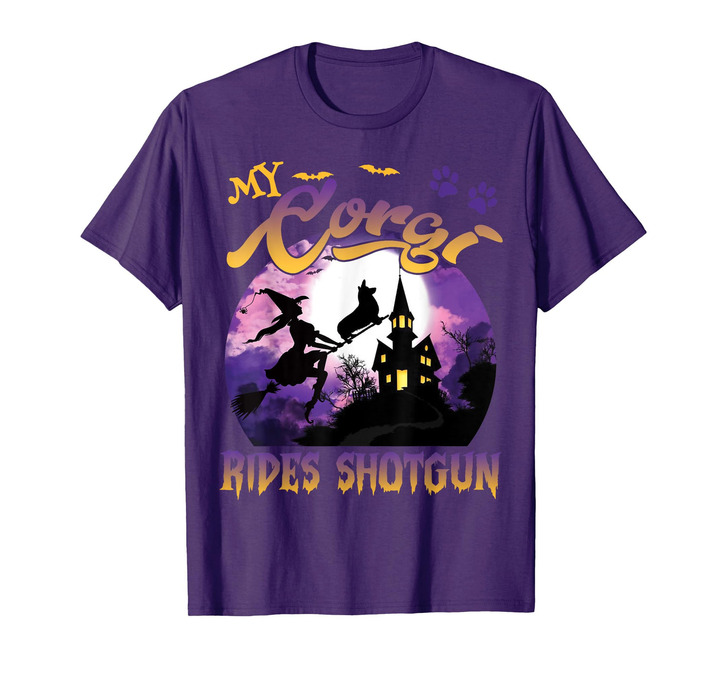 My Corgi Rides Shotgun Cool Halloween Protector Witch Dog Men Women Kids T-Shirt