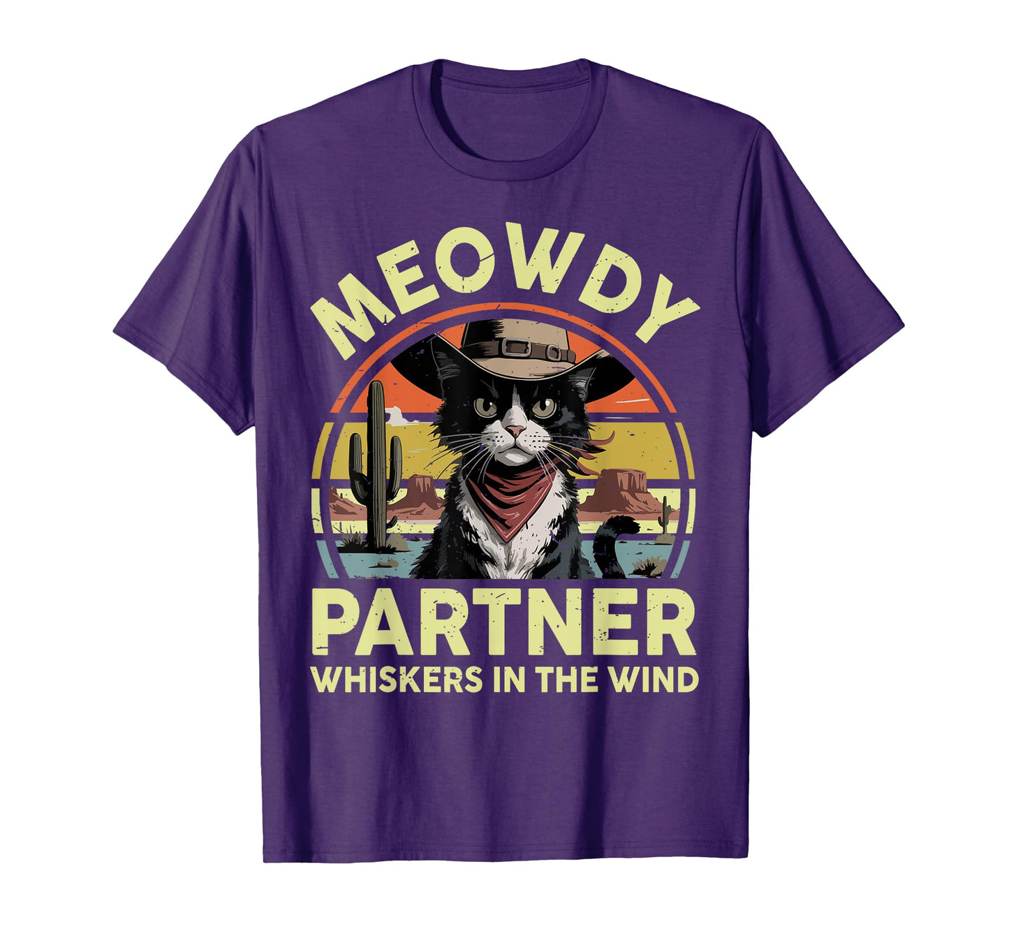 Meowdy Partner Cat Cowboy Funny Tuxedo Cat Mom Dad Men Women T-Shirt