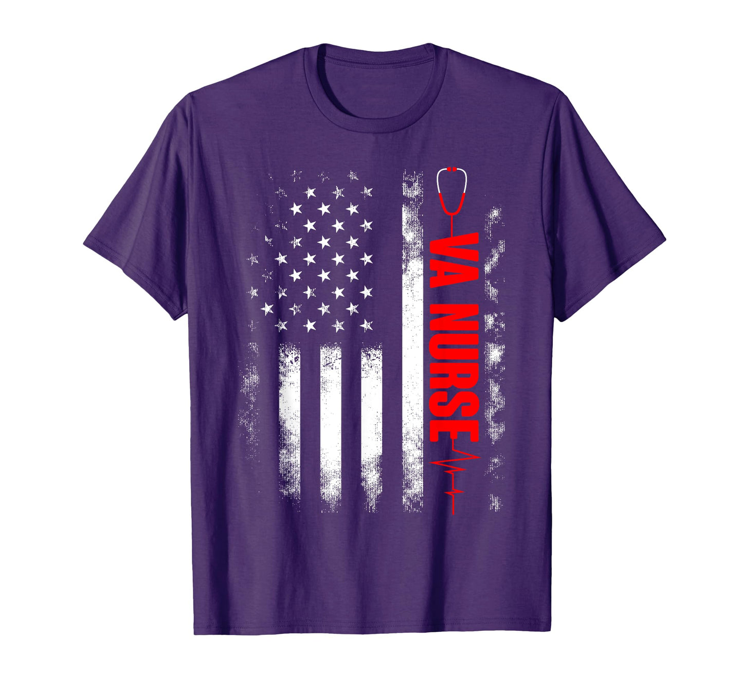 Womens VA Nurse USA American Flag Stethoscope 4th of July T-Shirt