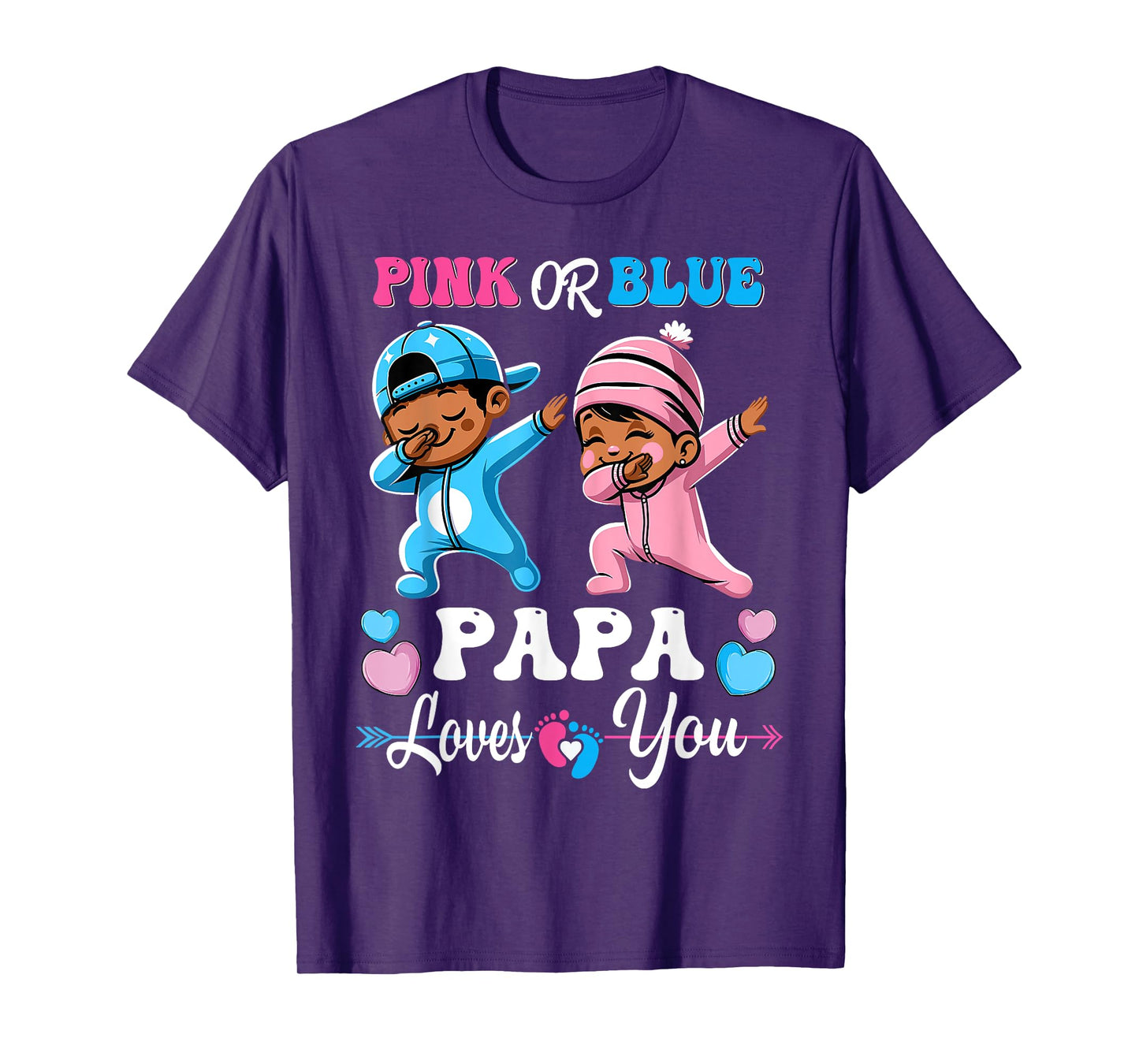 Pink Or Blue Papa Loves You Black Baby Gender Reveal Party T-Shirt