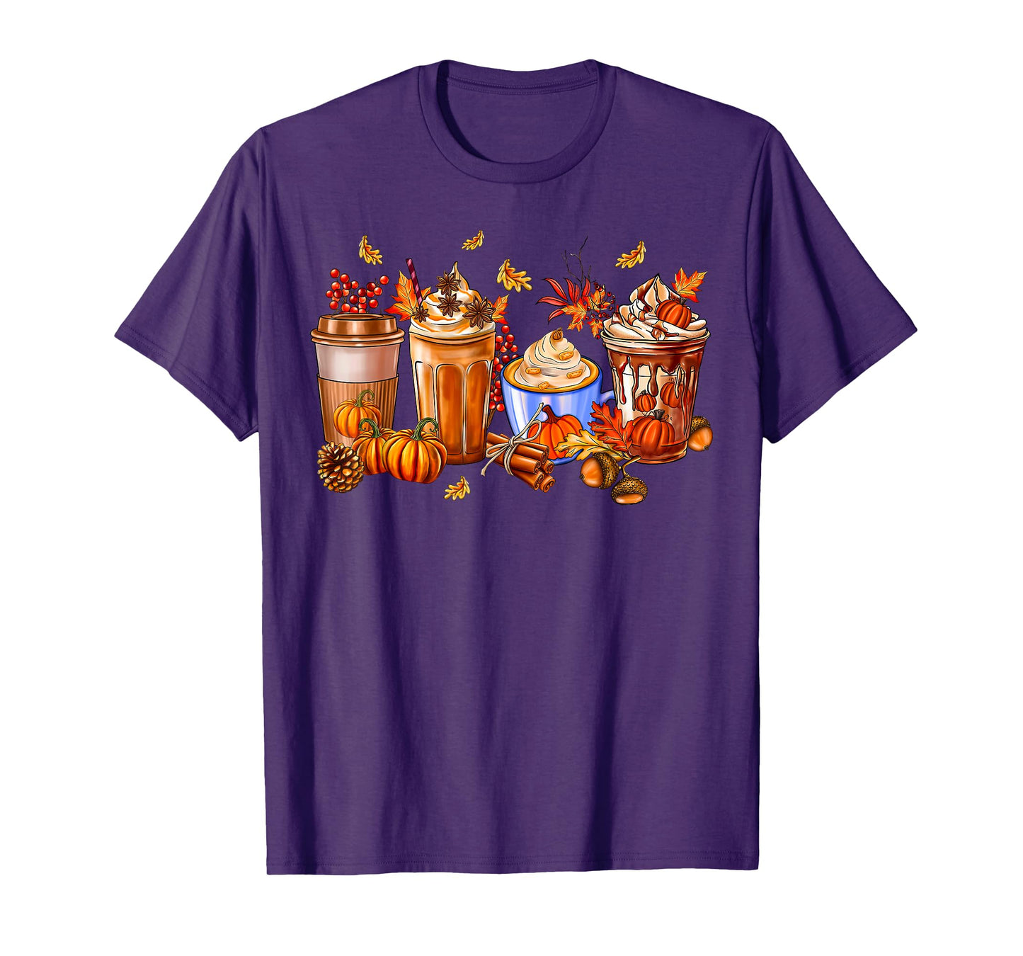 Pumpkin Spice Latte Coffee Cups Autumn Fall Season Costume T-Shirt
