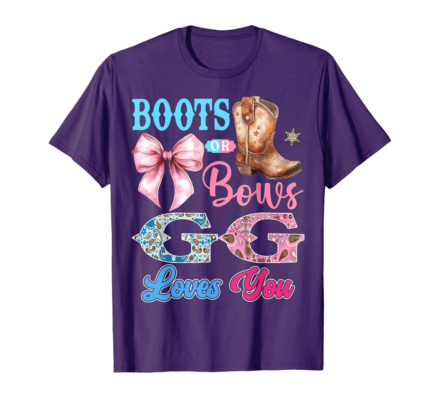 Boots or Bows GG Loves You Gender Reveal Party T-Shirt