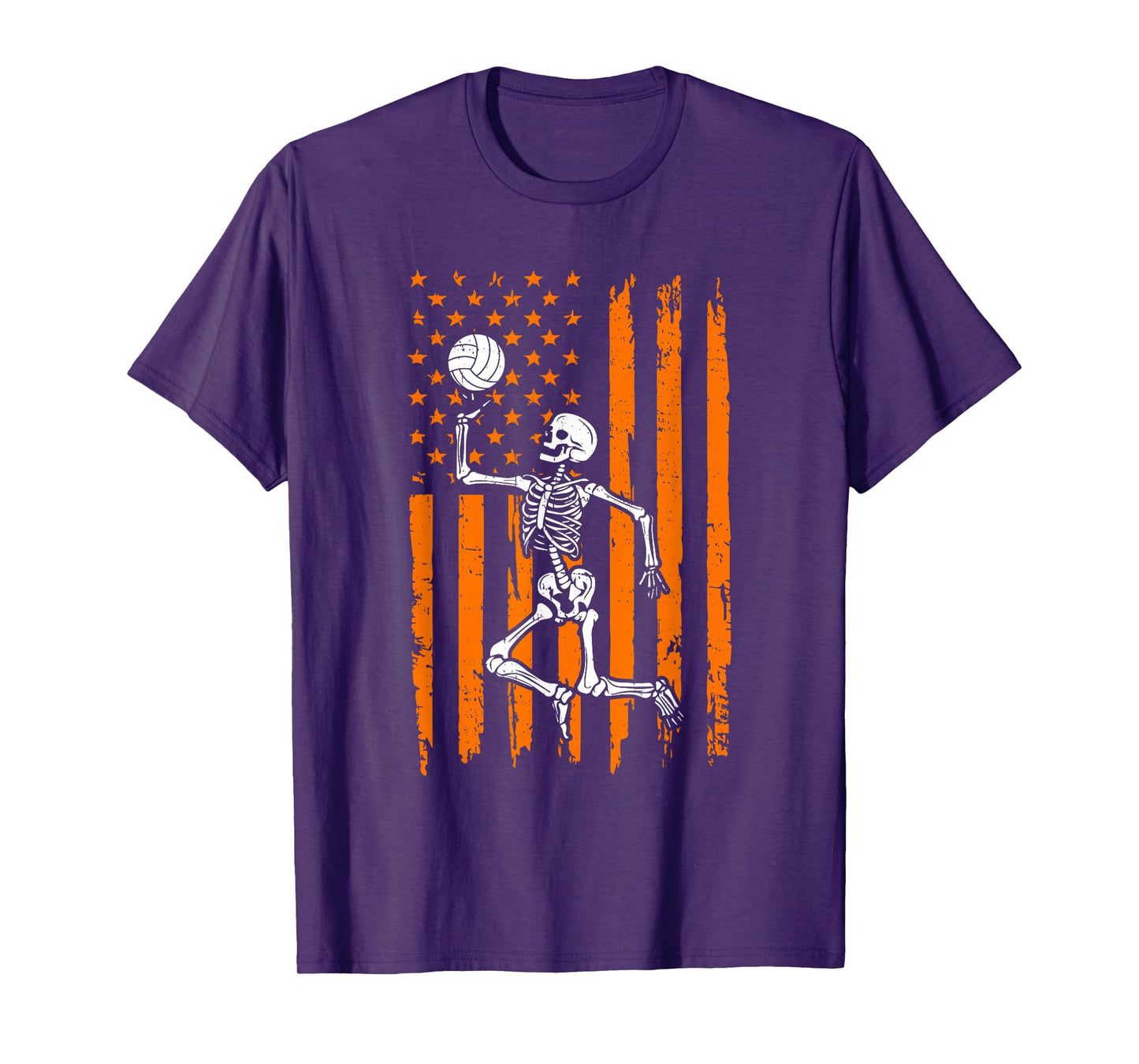 Retro Skeleton Playing Volleyball USA Flag Halloween Boys T-Shirt