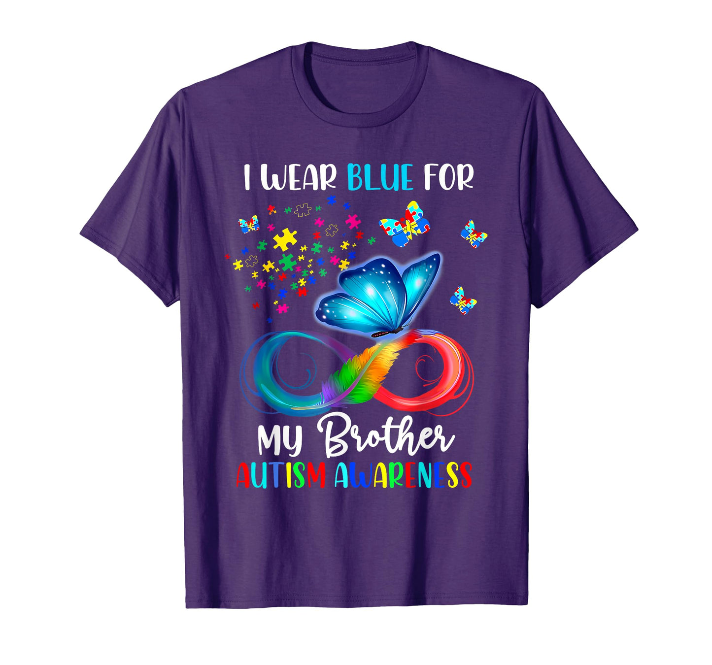 I Wear Blue For My Brother Autism Puzzle Butterfly T-Shirt