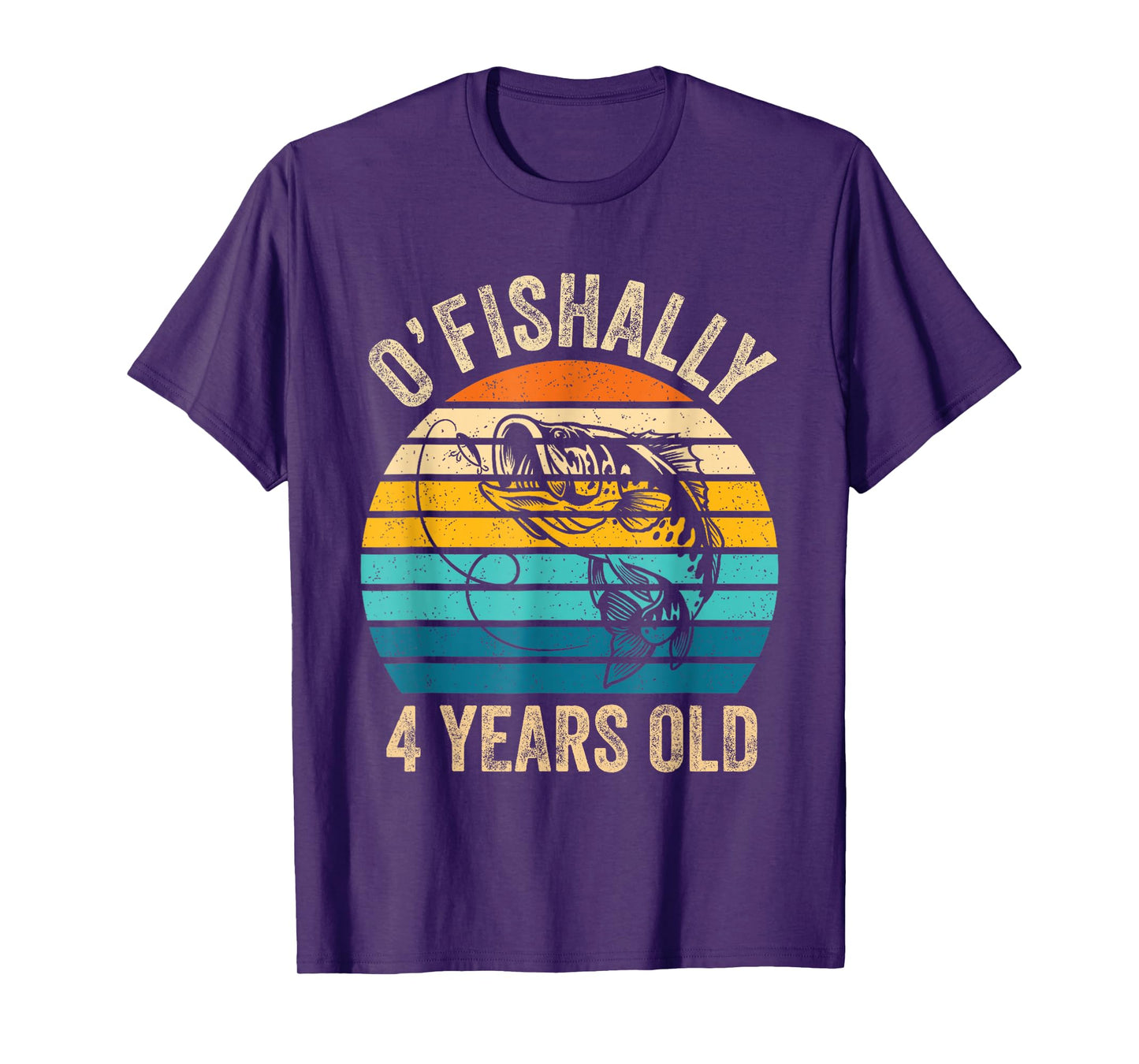 Ofishally 4 Year Old Shirt 4th Birthday Vintage Fishing T-Shirt