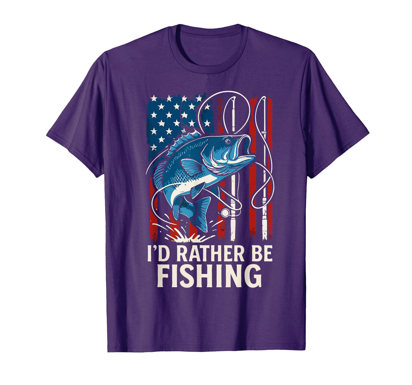 Youth Boy Id Rather Be Fishing Pole American Flag Bass Fish T-Shirt