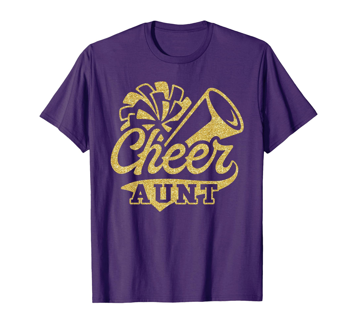 Cheer Aunt Biggest Fan Cheerleader Black Yellow Gold Pom Pom T-Shirt