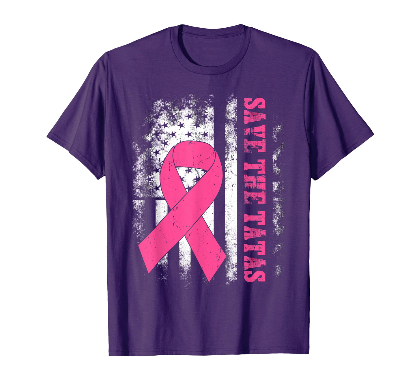Save The Tatas Breast Cancer Awareness USA Flag Pink Ribbon T-Shirt