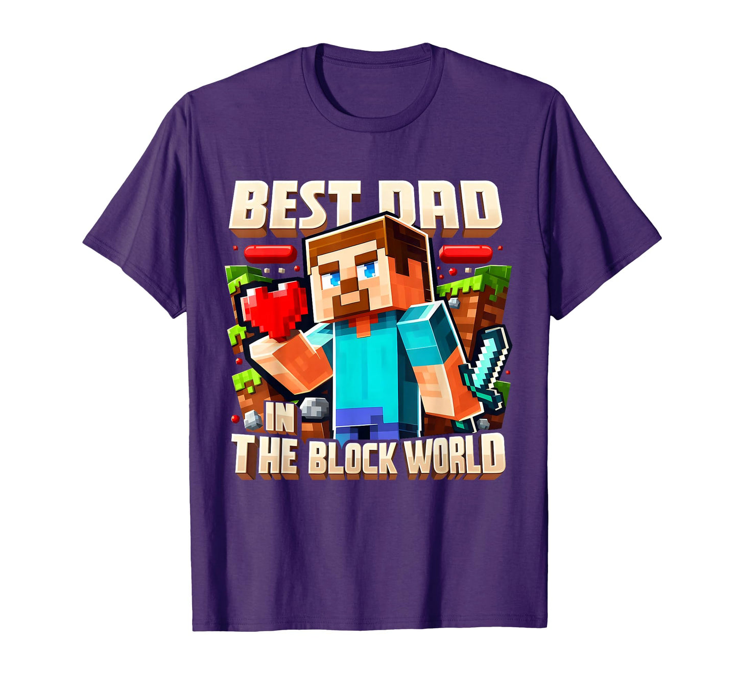 Best Dad in the Block World Pixel Gaming Father Day T-Shirt
