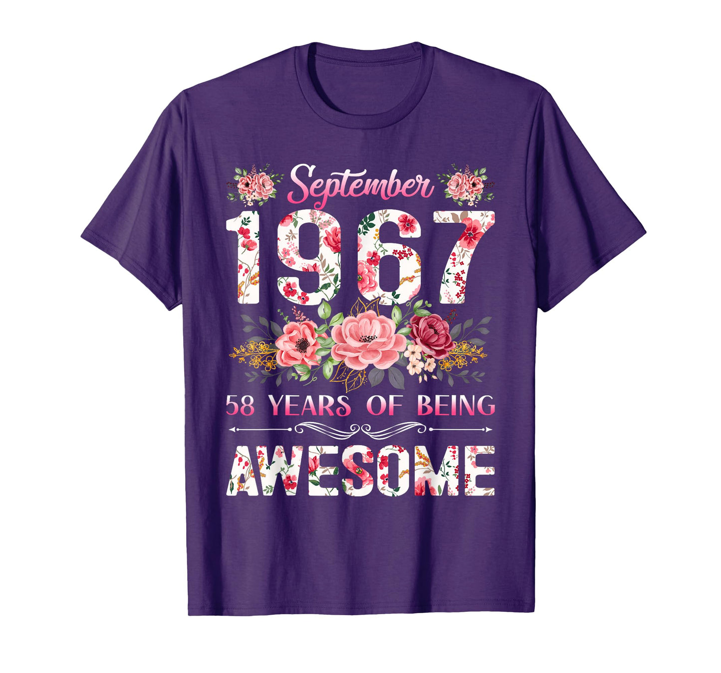 58 Year Old Floral September 1967 58th Birthday Gifts Women T-Shirt