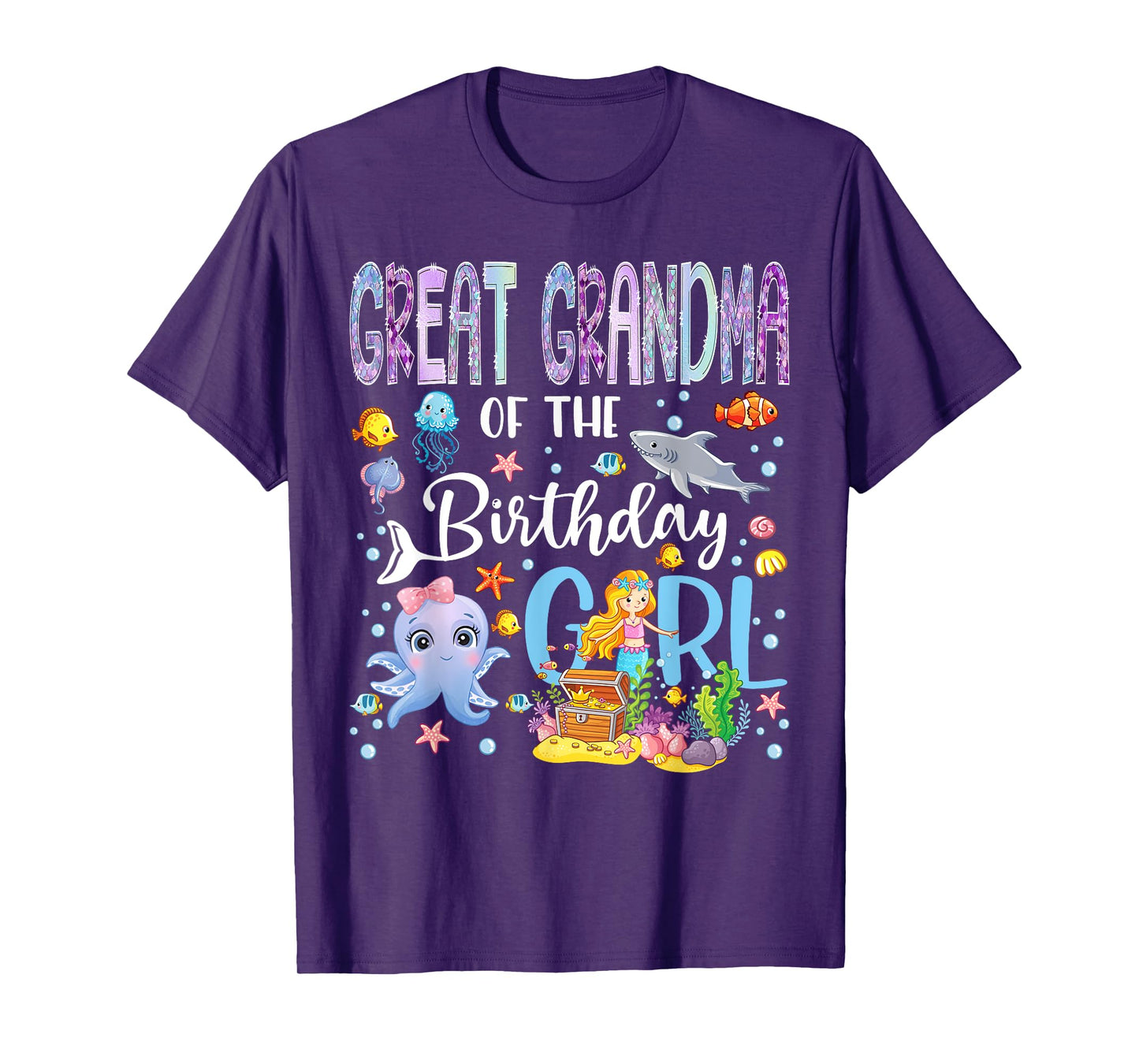 Great Grandma of The Birthday Girl Mermaid Ocean Aquarium T-Shirt