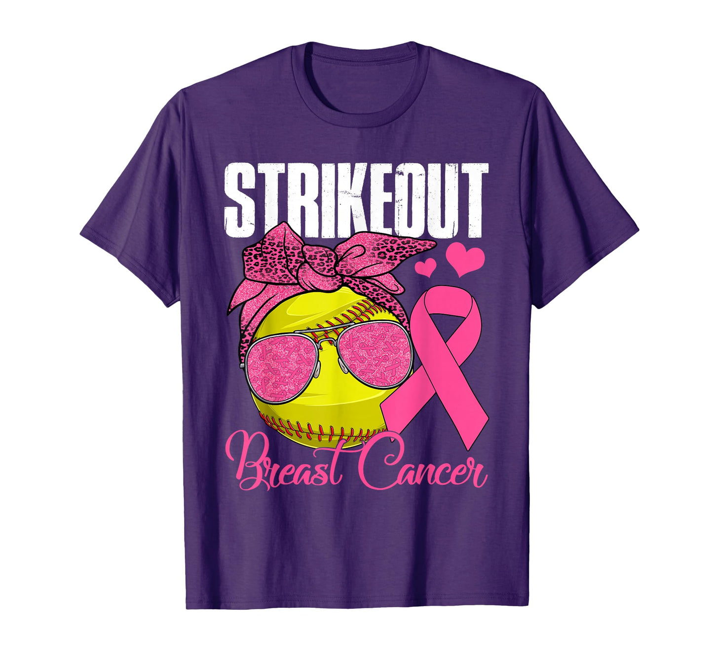Strike Out Breast Cancer Softball Ball & Pink Ribbon Women T-Shirt