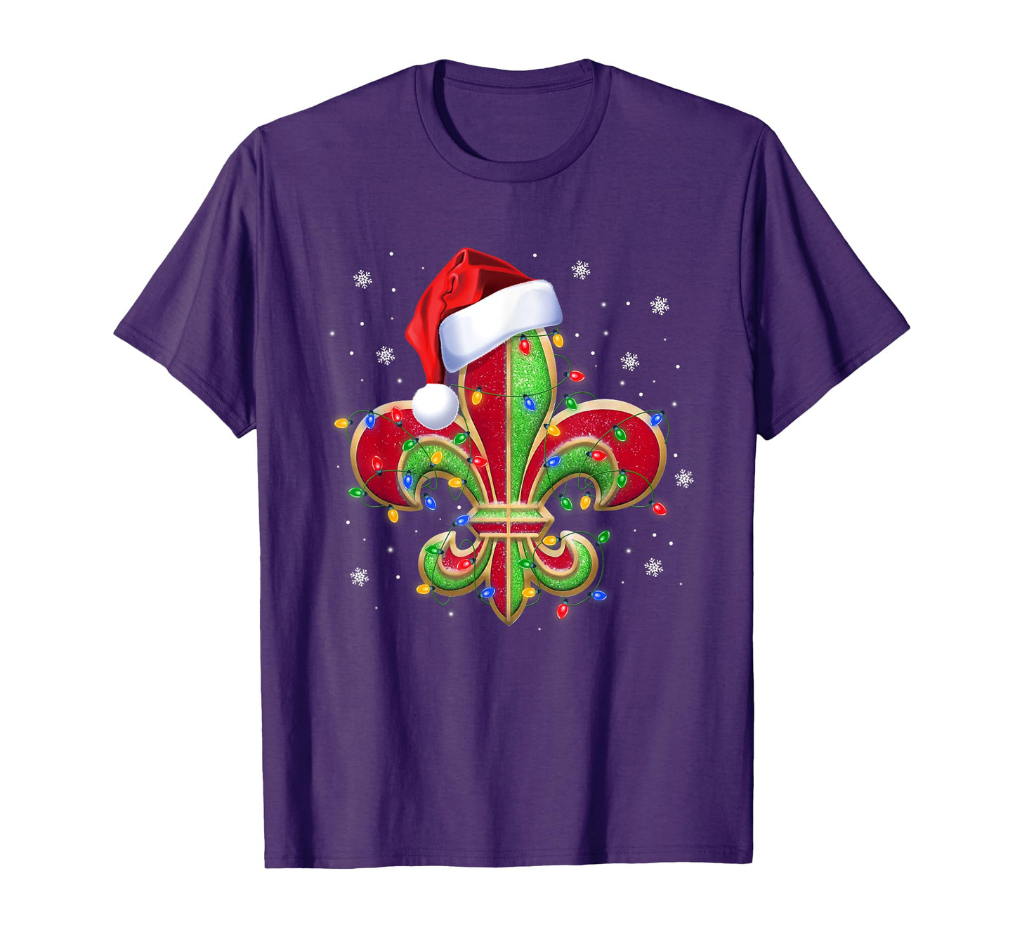 Fleur De Lis Christmas Ornament with Santa Hat Xmas Lights T-Shirt