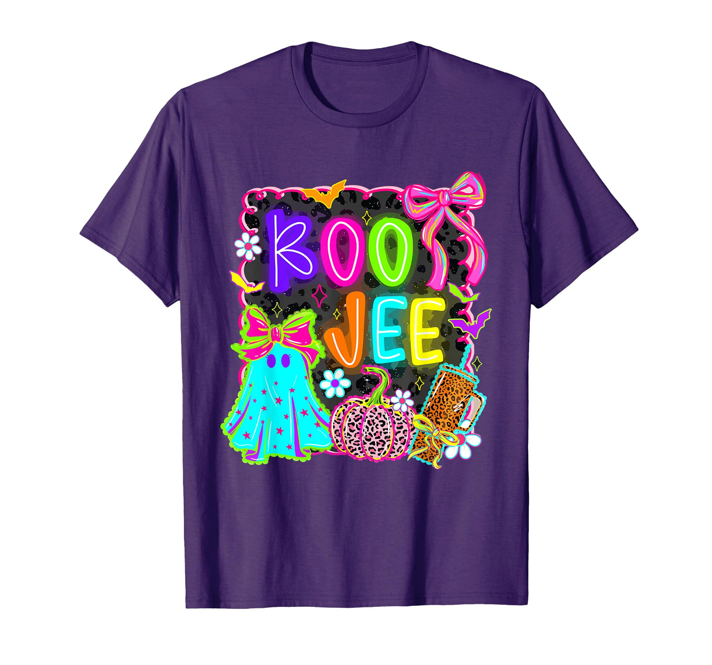 Coquette Boo JEE Ghost Halloween Lace Ghost Leopard Pumpkin T-Shirt