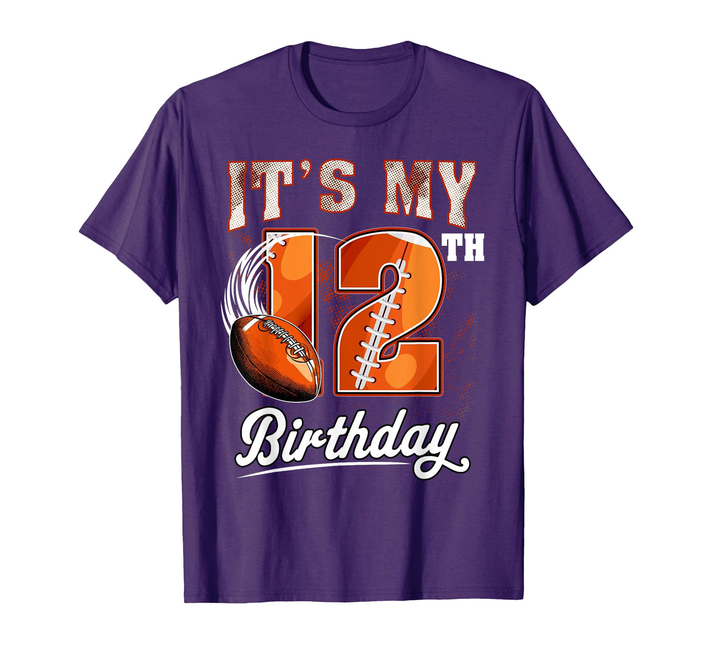 Kids 12 Year Old It's My 12th Birthday Football Themed Party T-Shirt