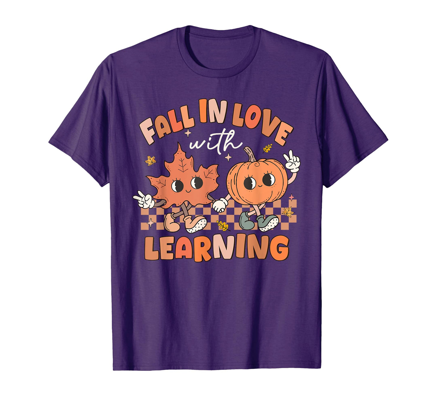 Fall In Love With Learning Pumpkin Autumn Leaves Teacher T-Shirt