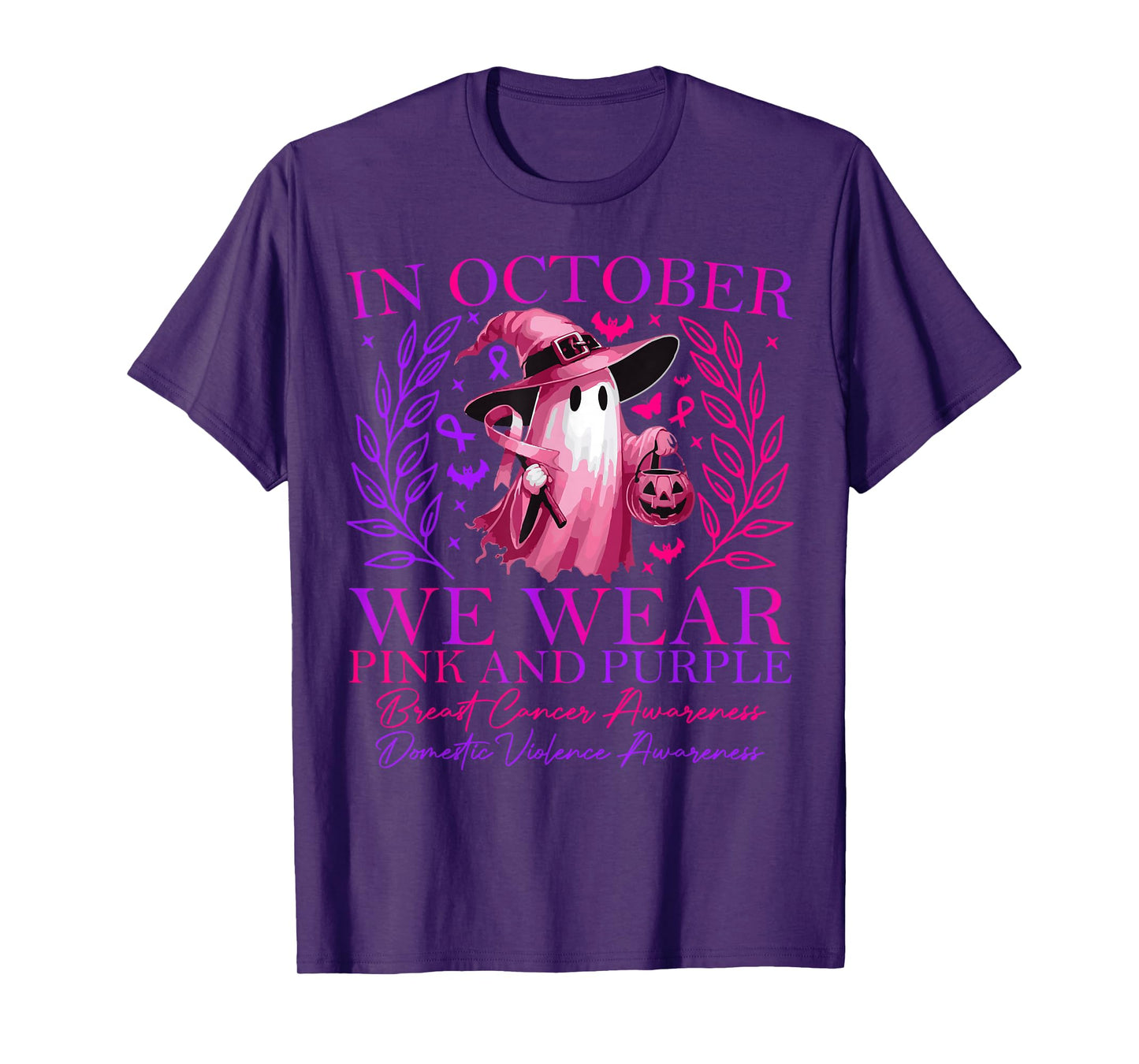 in October We Wear Pink and Purple Witch Ghost Pumpkin 2025 T-Shirt
