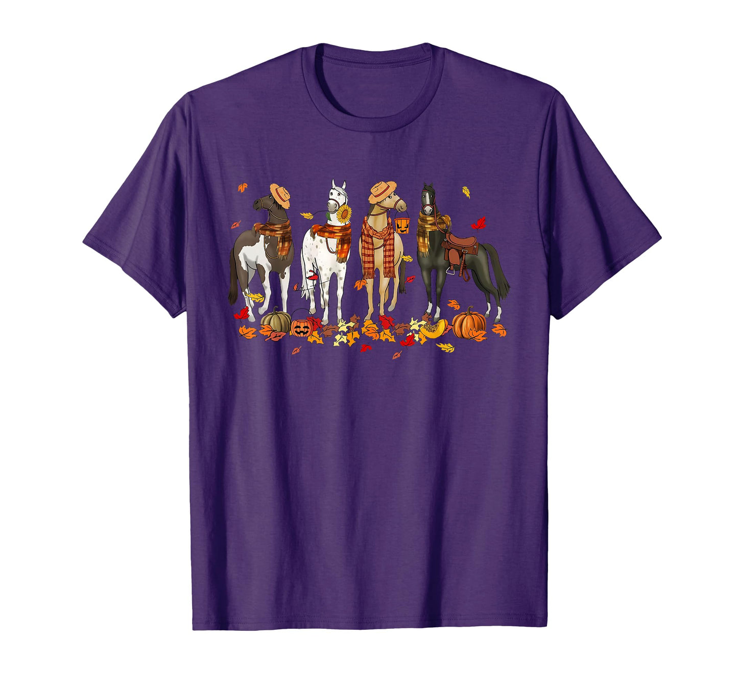 Fall Horse Thanksgiving Horse Autumn Leaves Western Horses T-Shirt