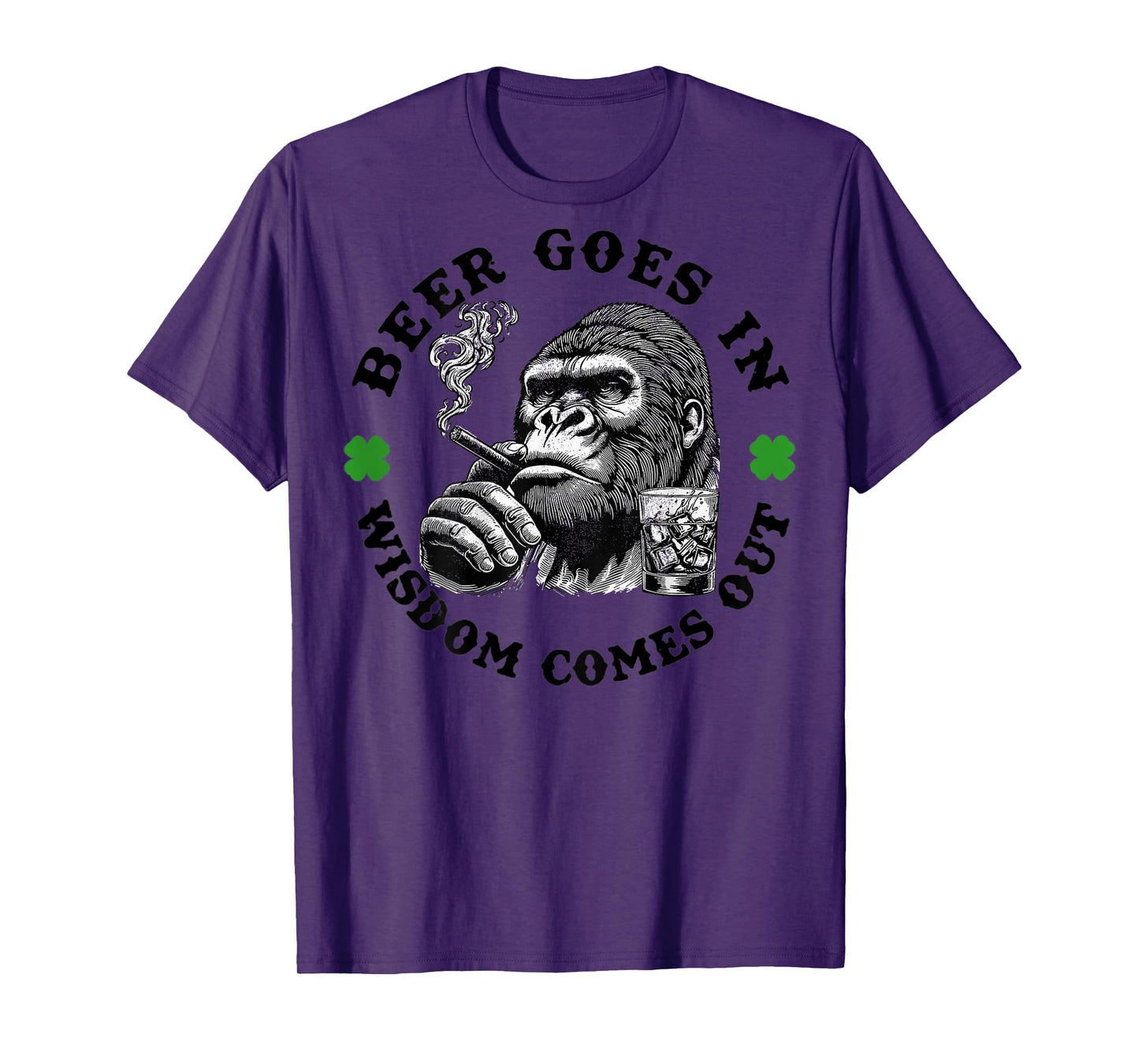 Beer Goes in Wisdom Comes Out Monkey (On Back) T-Shirt