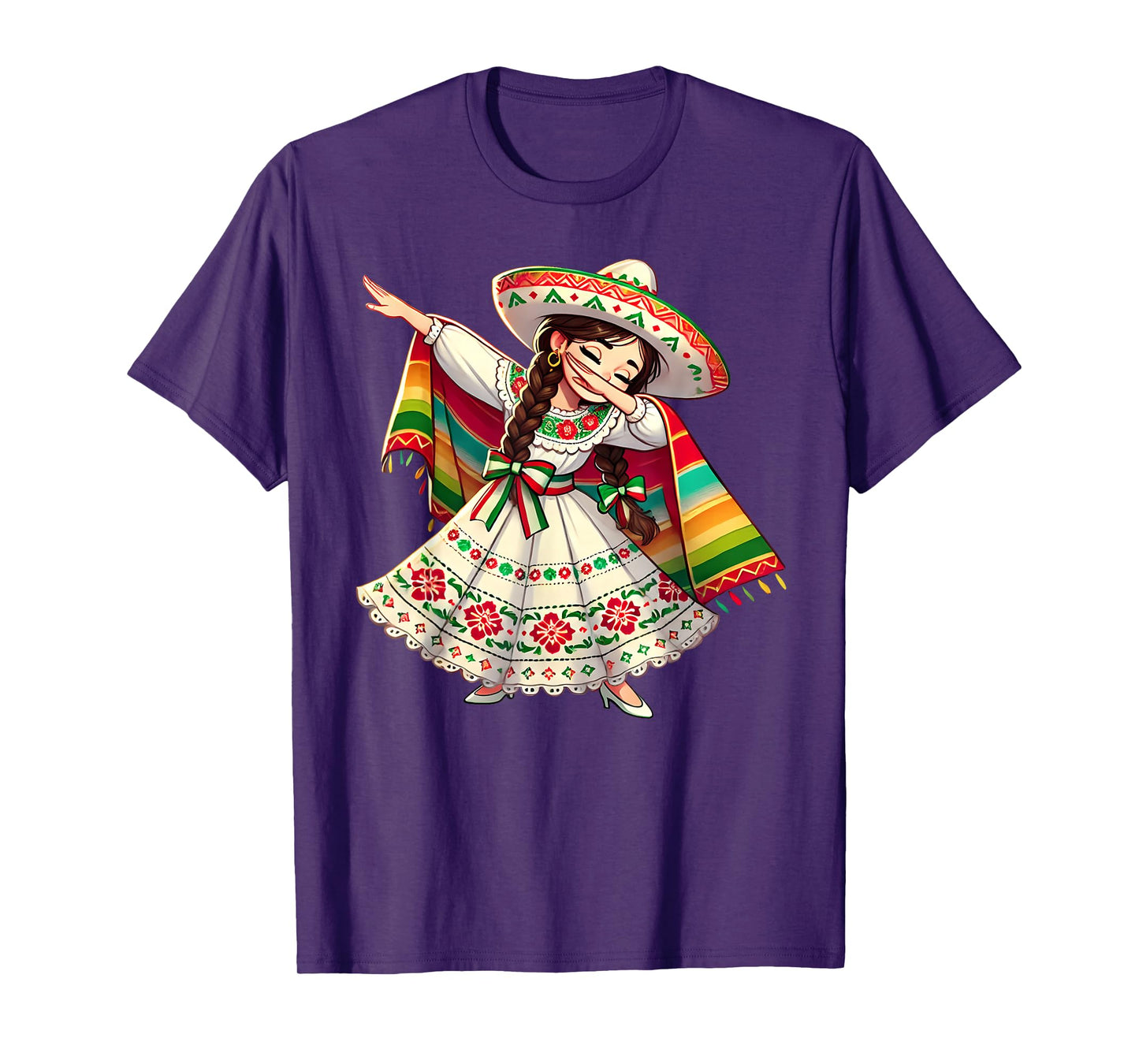 Funny Dabbing Mexican Poncho Sombrero Cinco de Mayo Girl T-Shirt