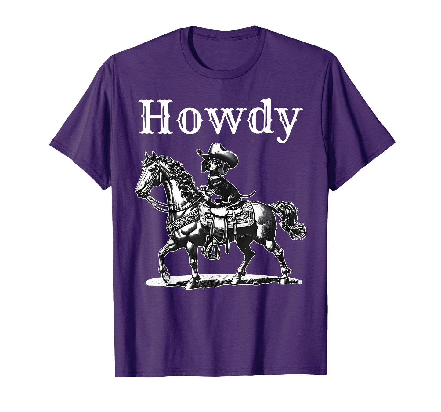 Howdy Cowboy Dachshund Riding Horse Western Wiener Dog Retro T-Shirt