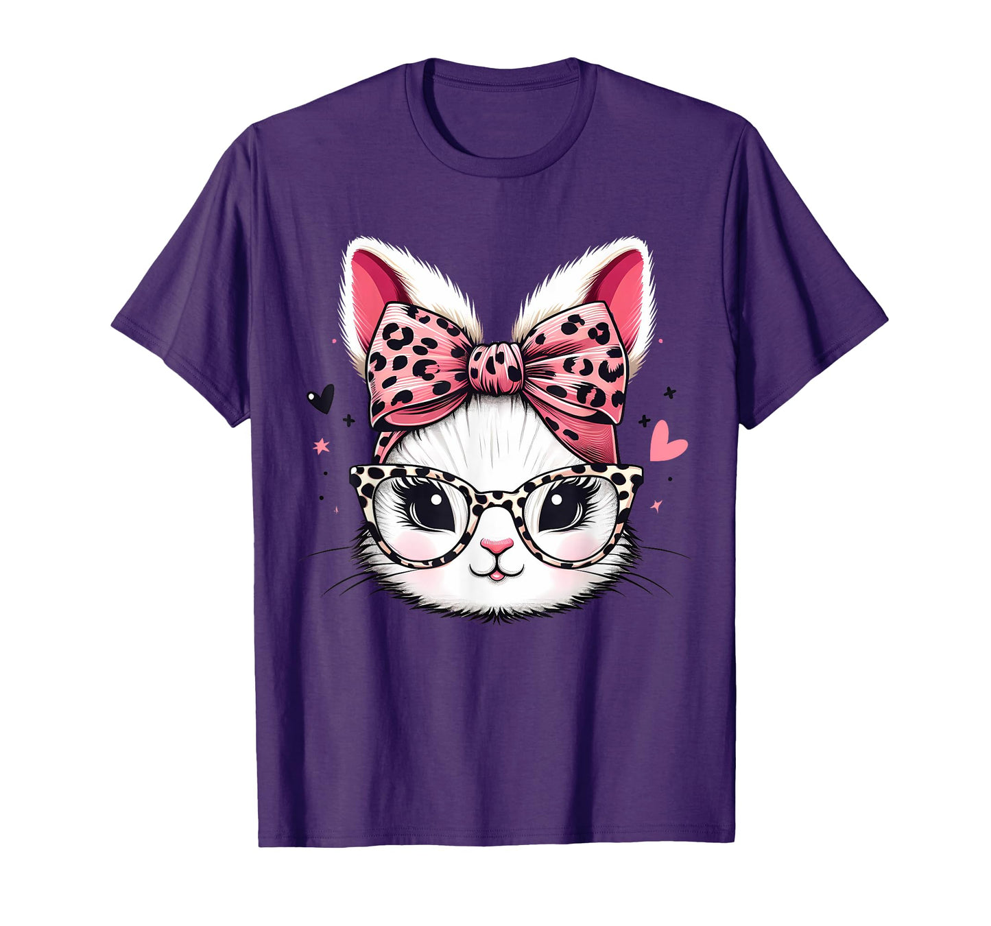 Rabbit Bunny Wearing Leopard Glasses Cute Easter Women Kids T-Shirt