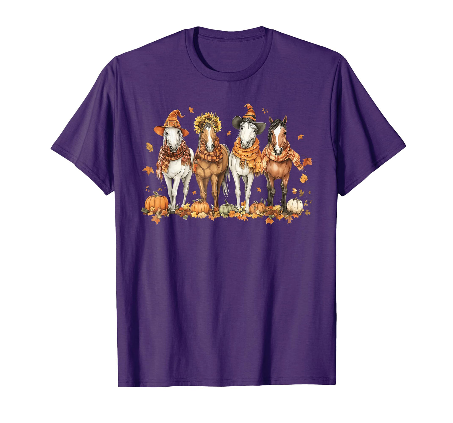 Fall Horse Thanksgiving Horse Autumn Leaves Western Horses T-Shirt