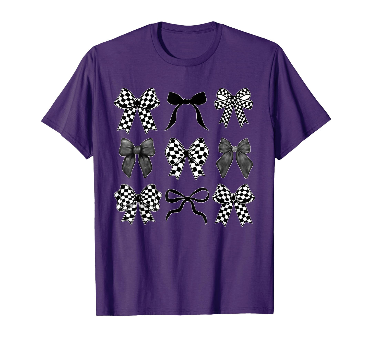Coquette Bow Checkered Flag Race Car Racing Women Cute T-Shirt