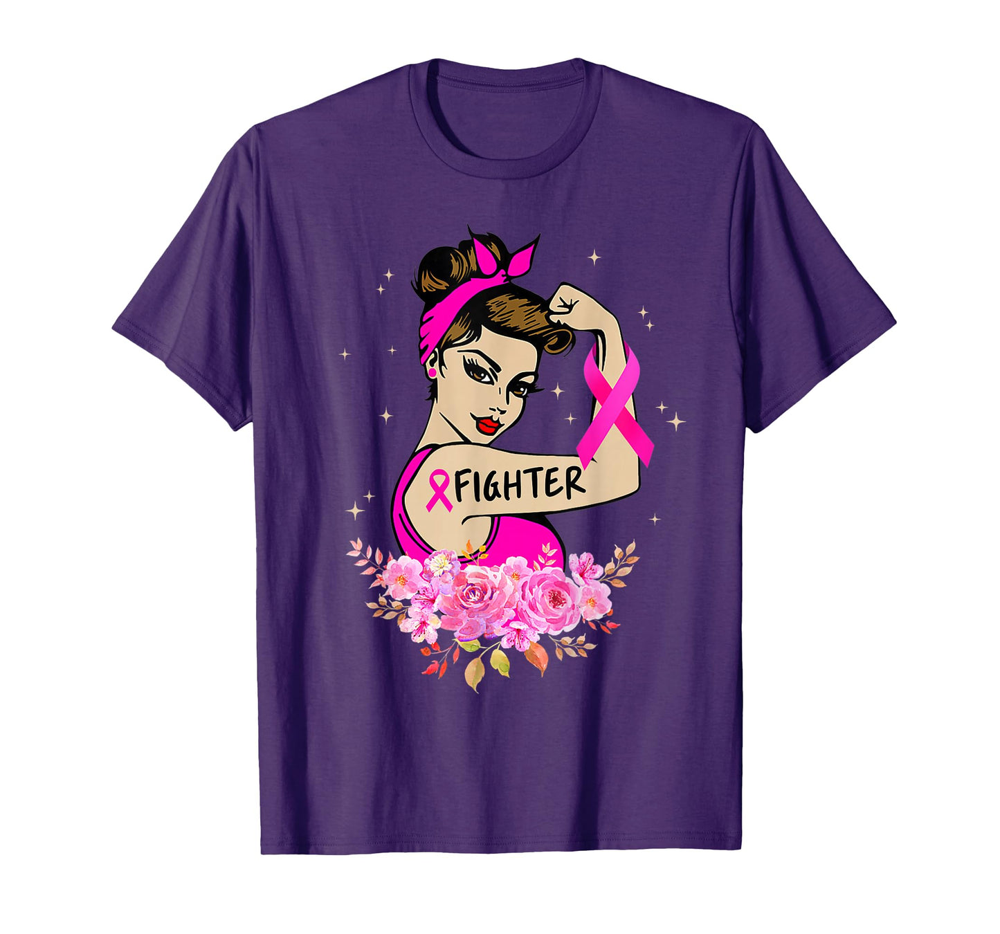 Breast Cancer Fighter Rosie Riveter Pink Ribbon Women Girls T-Shirt