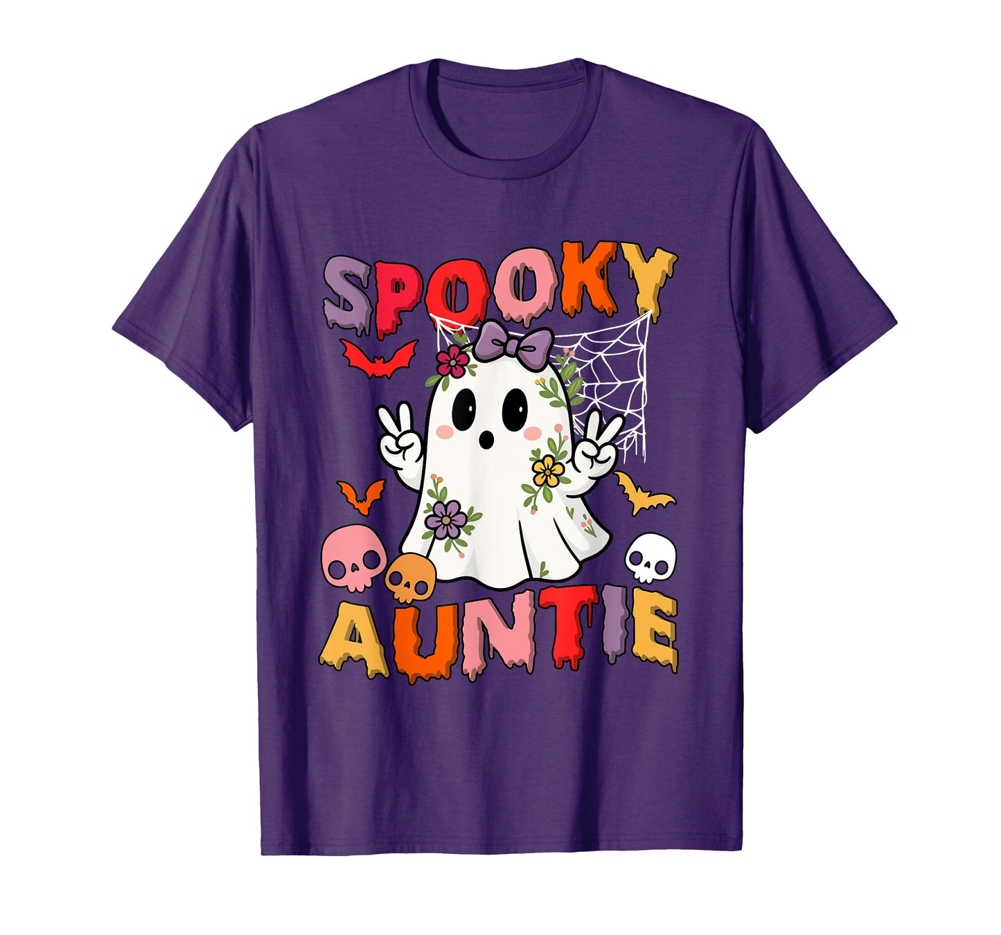 Spooky Halloween Auntie Cute Floral Boo Ghost Funny Family T-Shirt