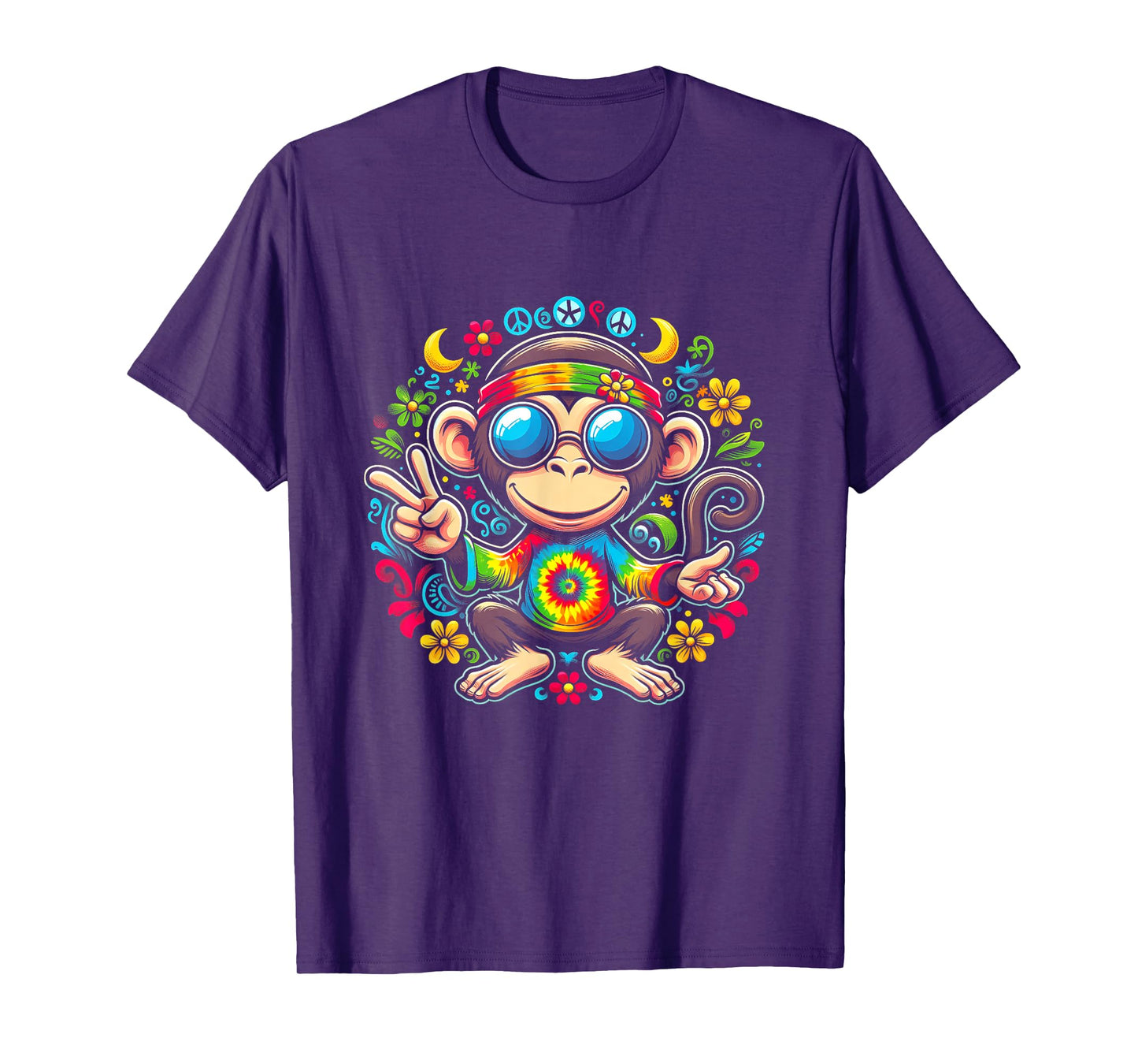 Monkey Peace Sign Tie Dye For Boys And Girl Hippie Colorful T-Shirt