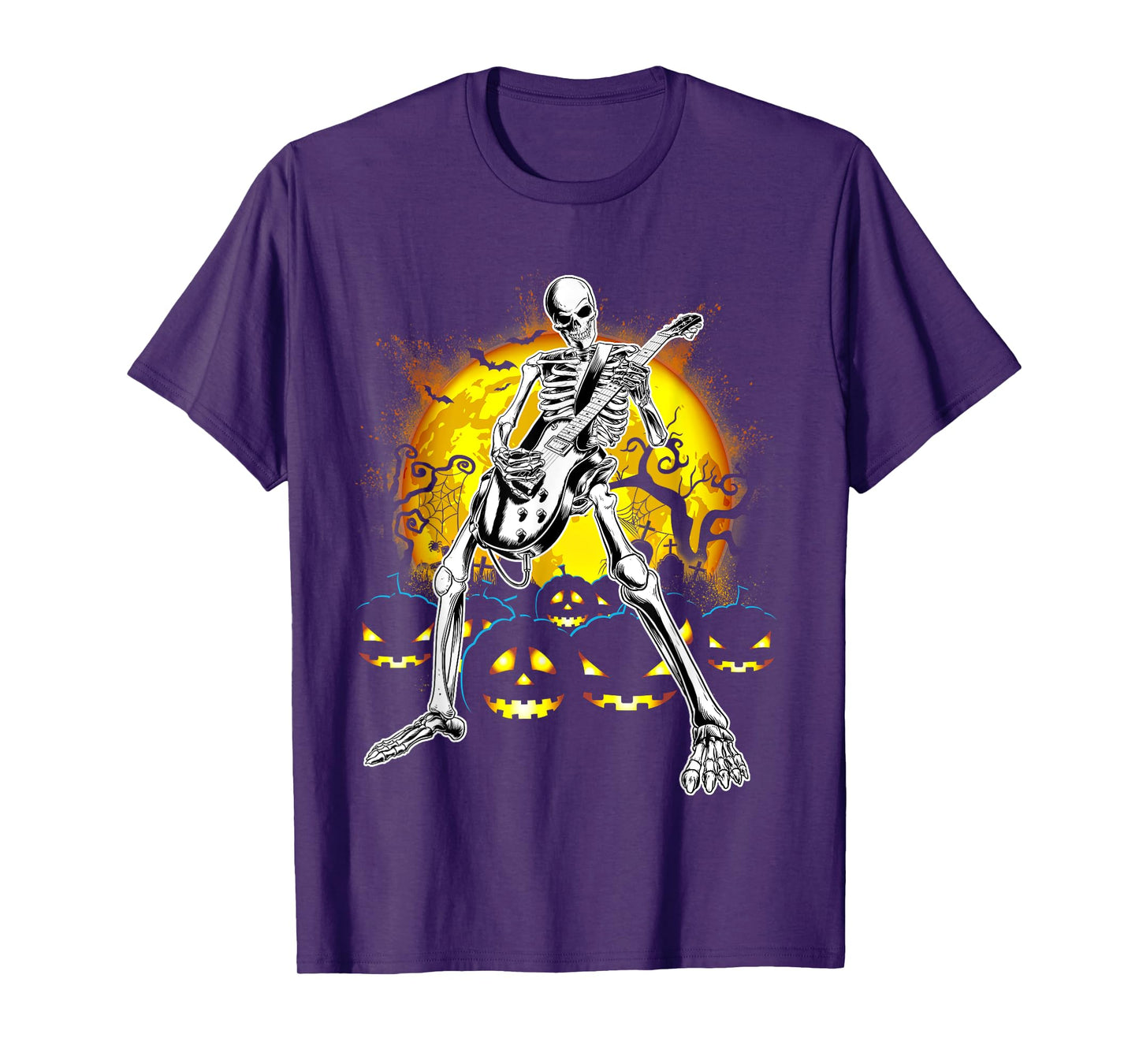Happy Halloween Funny Skeleton Playing Guitar Pumpkin Vibes T-Shirt