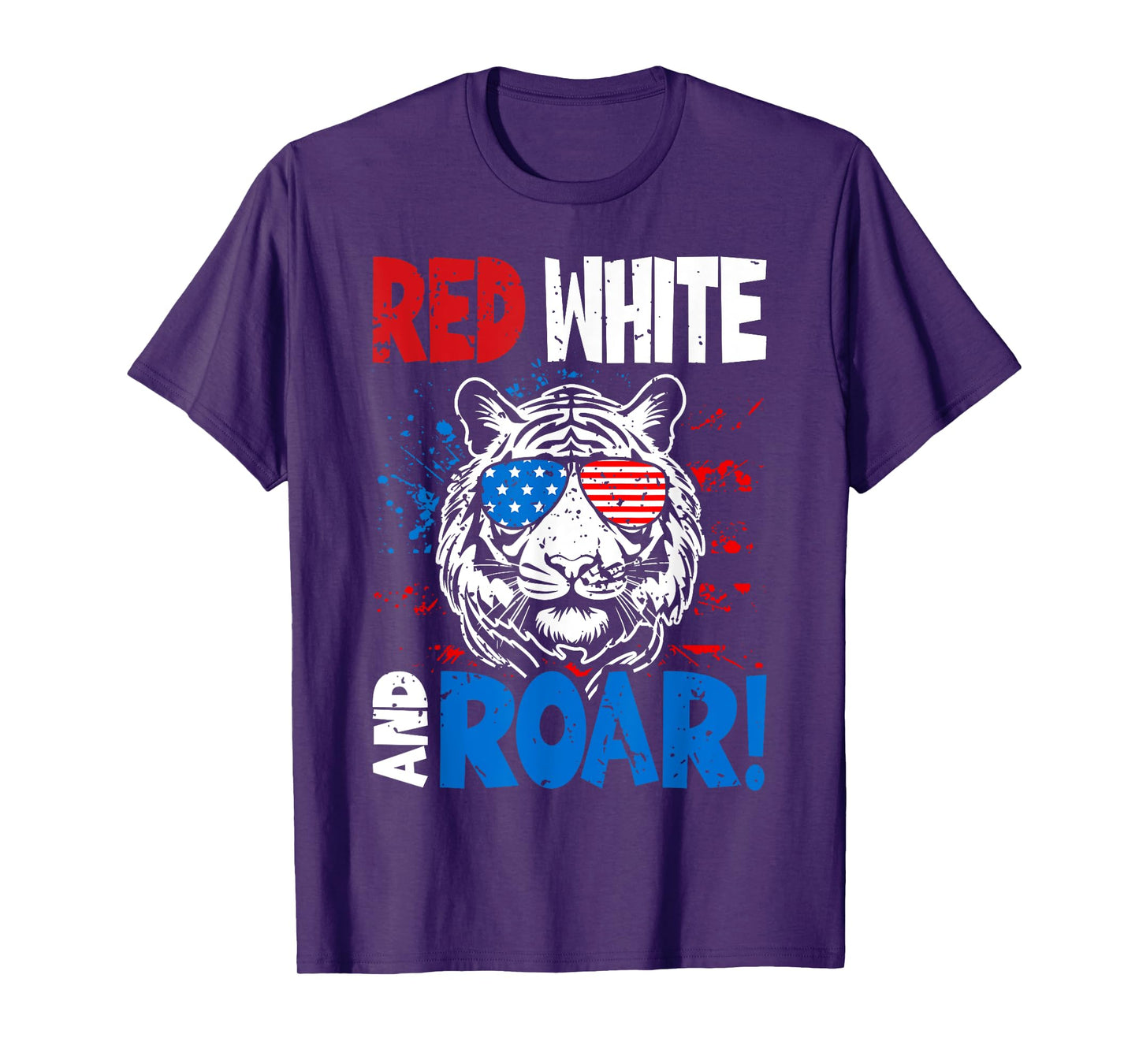 Red White And Roar Tiger 4th Of July USA American Flag T-Shirt