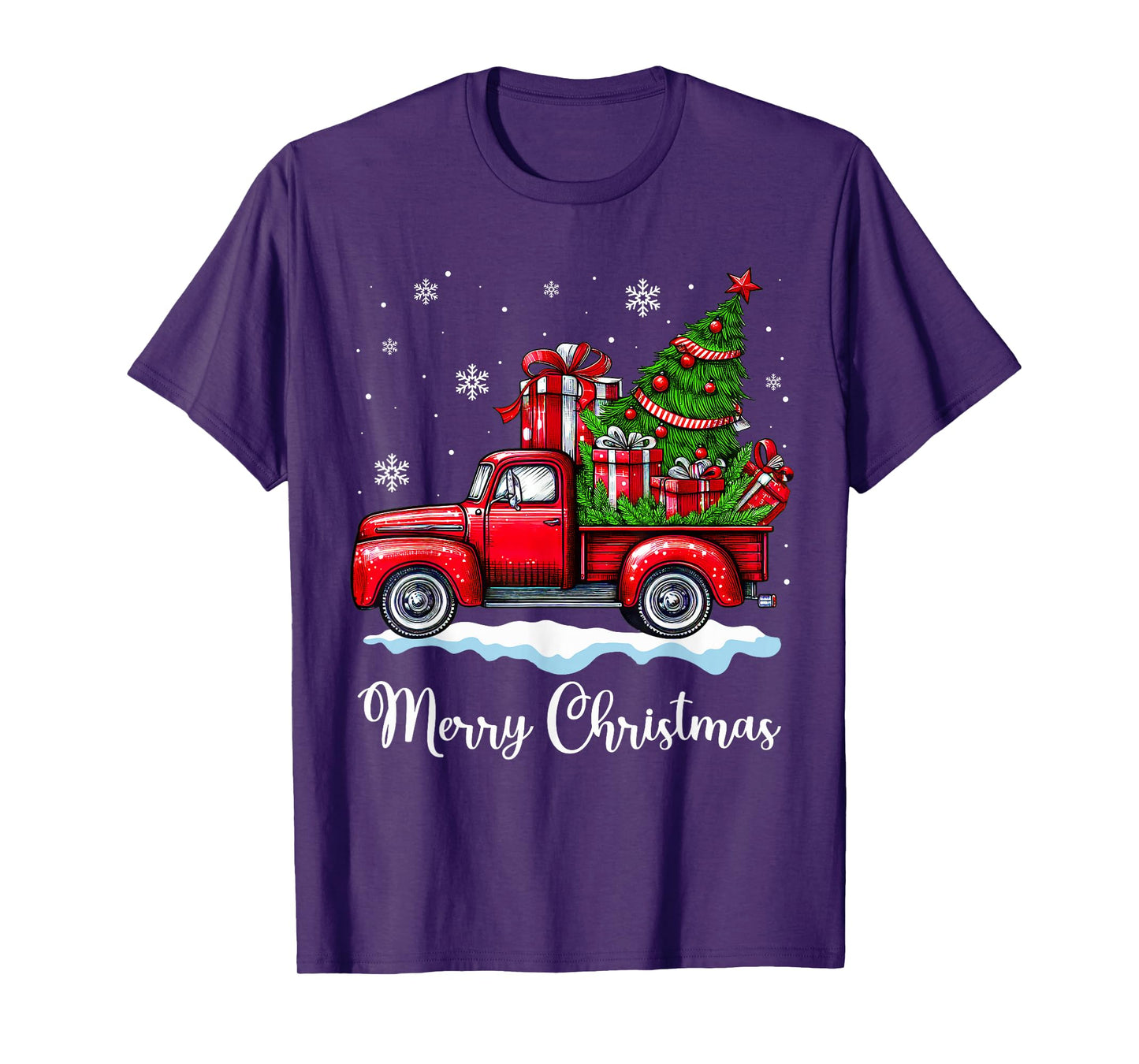 Vintage Merry Christmas Red Truck Funny Xmas Tree Boys Men T-Shirt