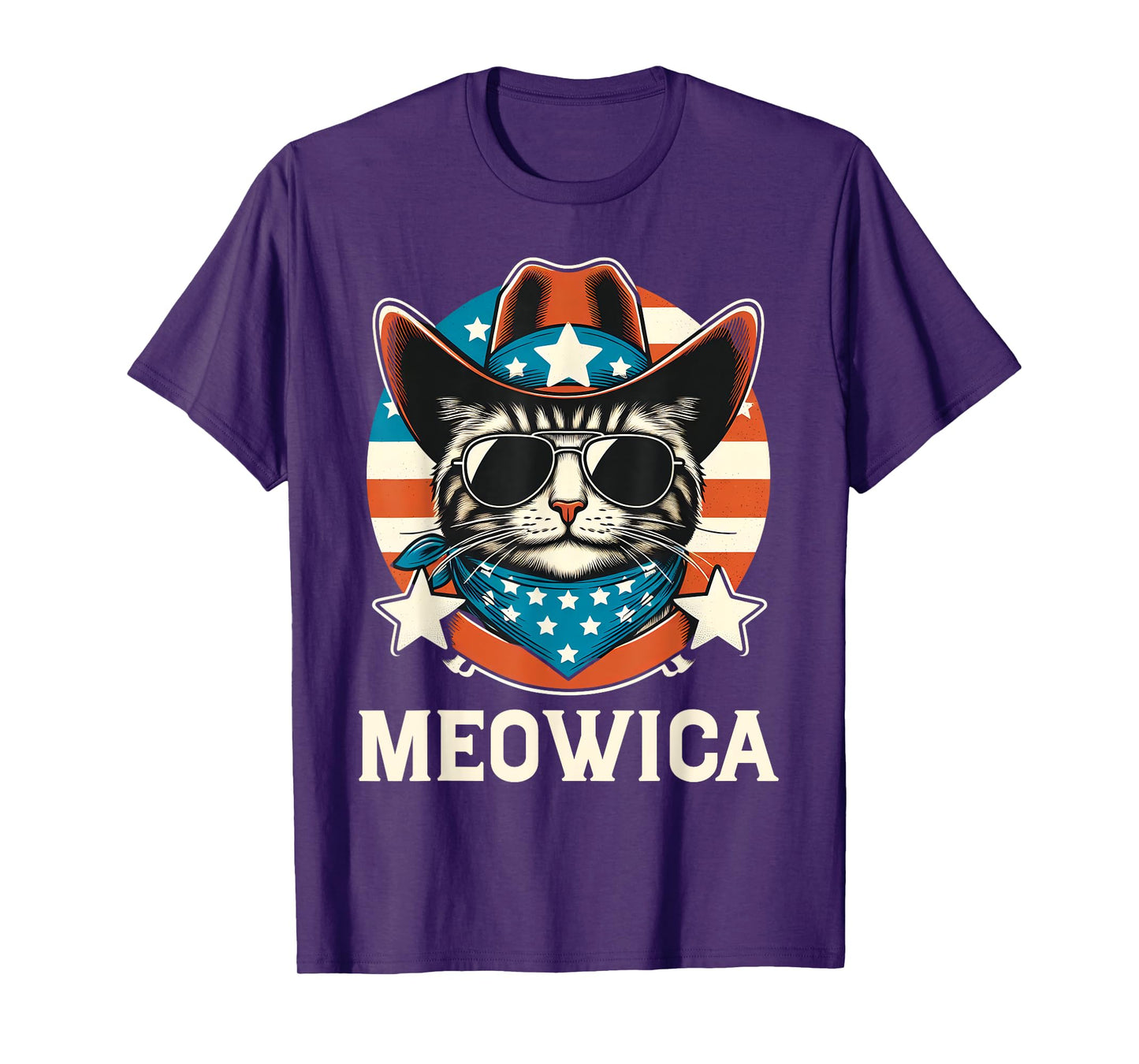 Meowica Cat Sunglasses American Flag Patriotic 4th of July T-Shirt