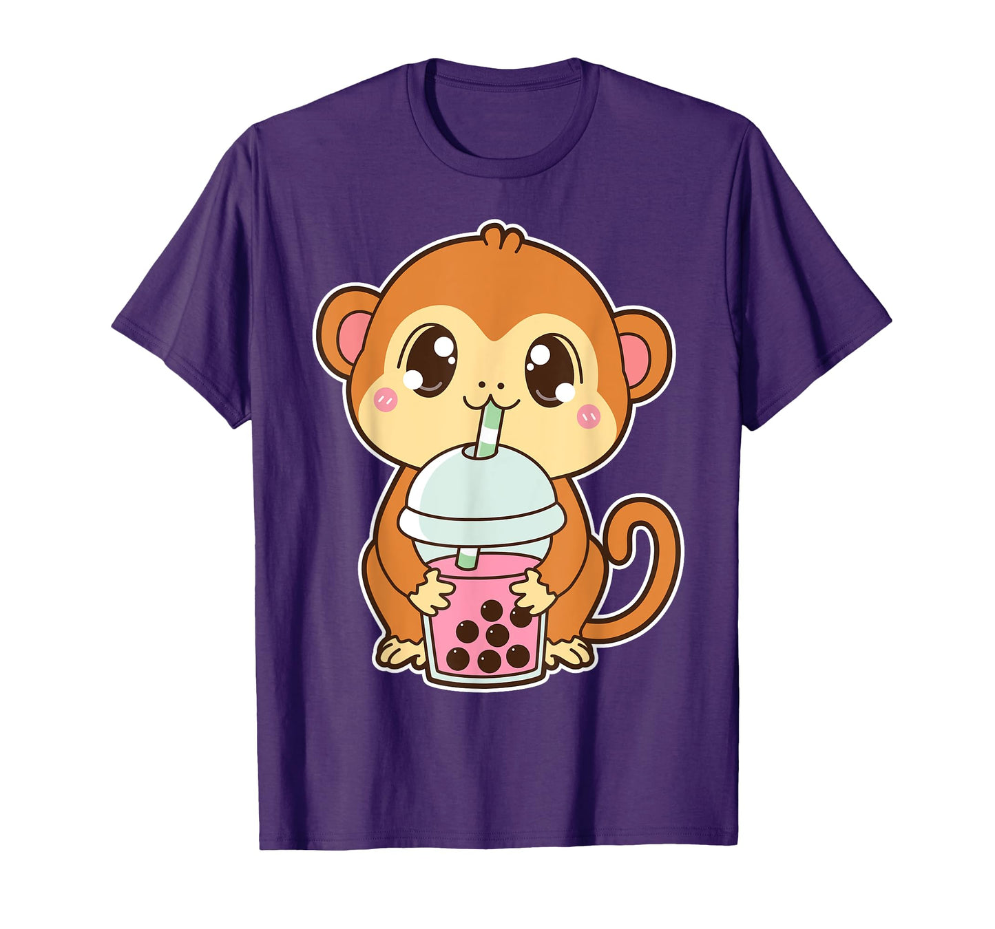 Kawaii Cute Zodiac Boba Monkey Strawberry Bubble Milk Tea T-Shirt