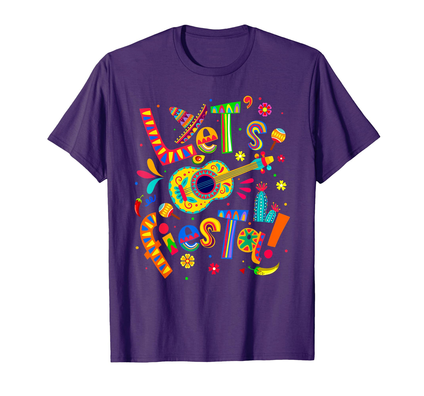 Let's Fiesta Cinco De Mayo Mexican Party Guitar Mens Womens T-Shirt