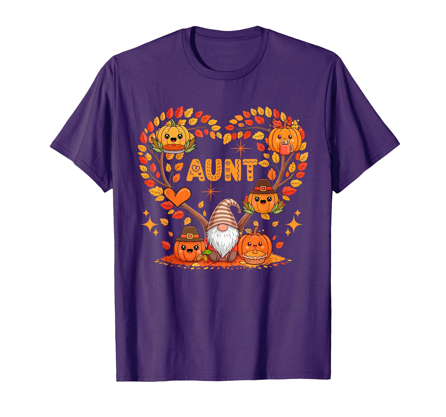 Aunt Thanksgiving Gnome Pupmkins Fall Tree Cute Heart T-Shirt