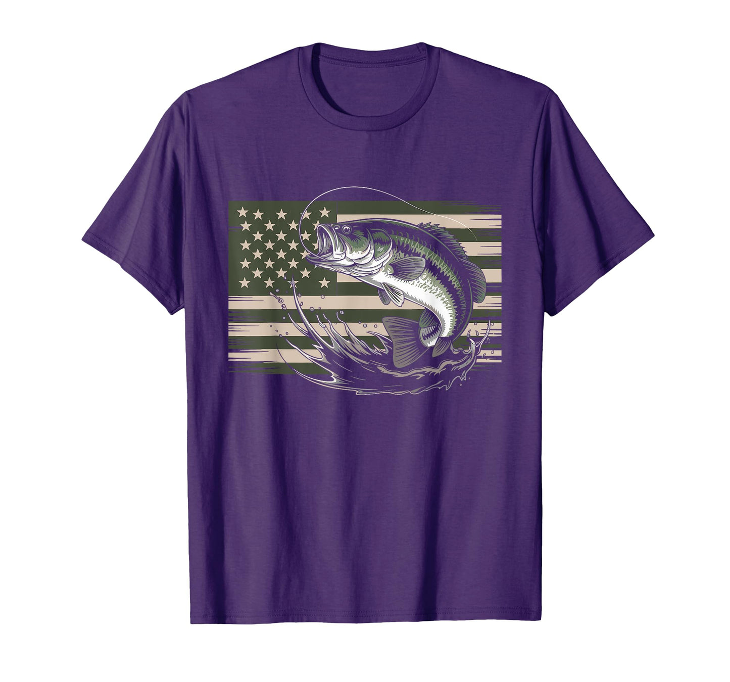 Patriotic Fishing 4th of July Men American Flag Bass Fishing T-Shirt