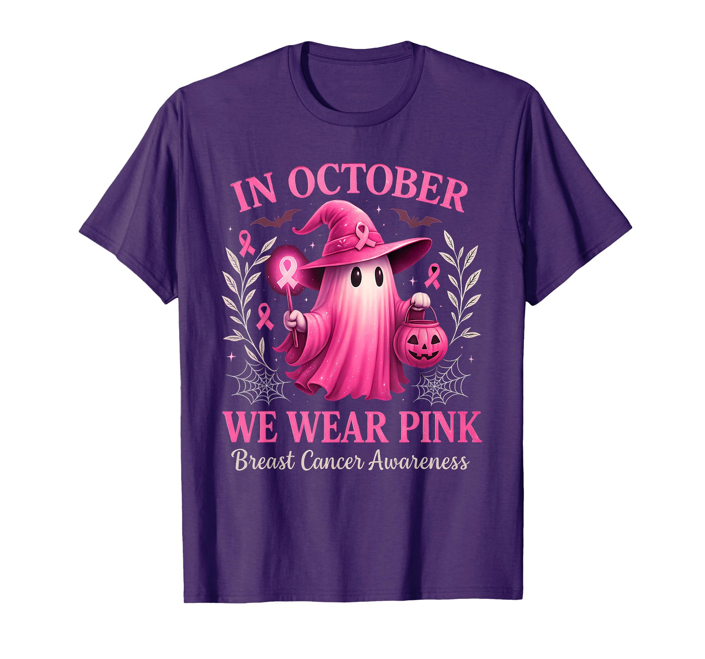 in October We Wear Pink Breast Cancer Awareness Halloween T-Shirt