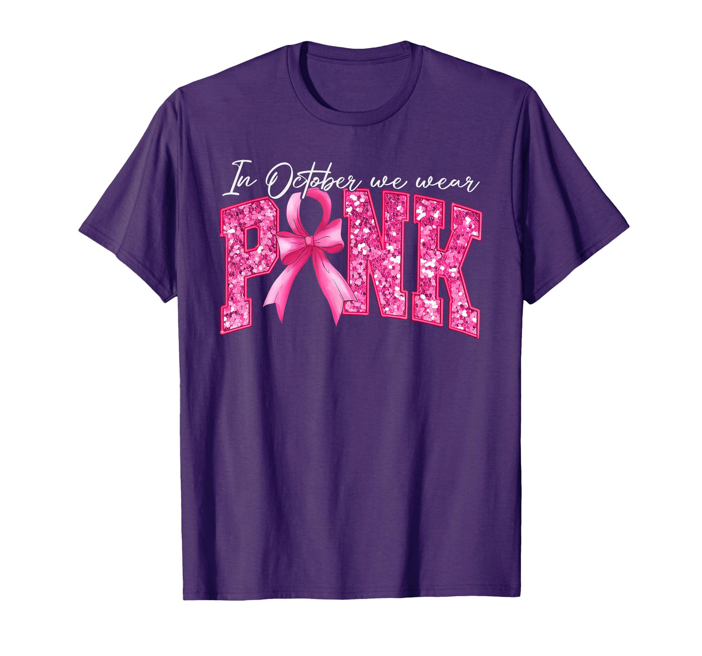 Pink Ribbon Coquette Bow Breast Cancer Awareness Women Girls T-Shirt