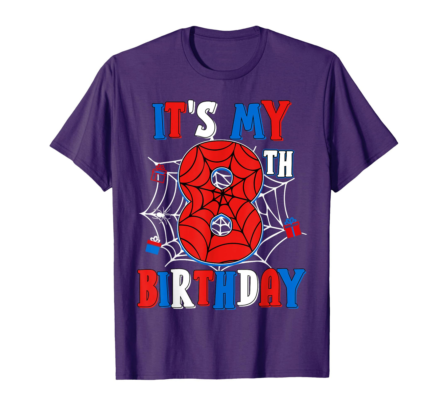 Birthday Boy Kid It's My 8th Birthday Spider Web 8 Year Old T-Shirt