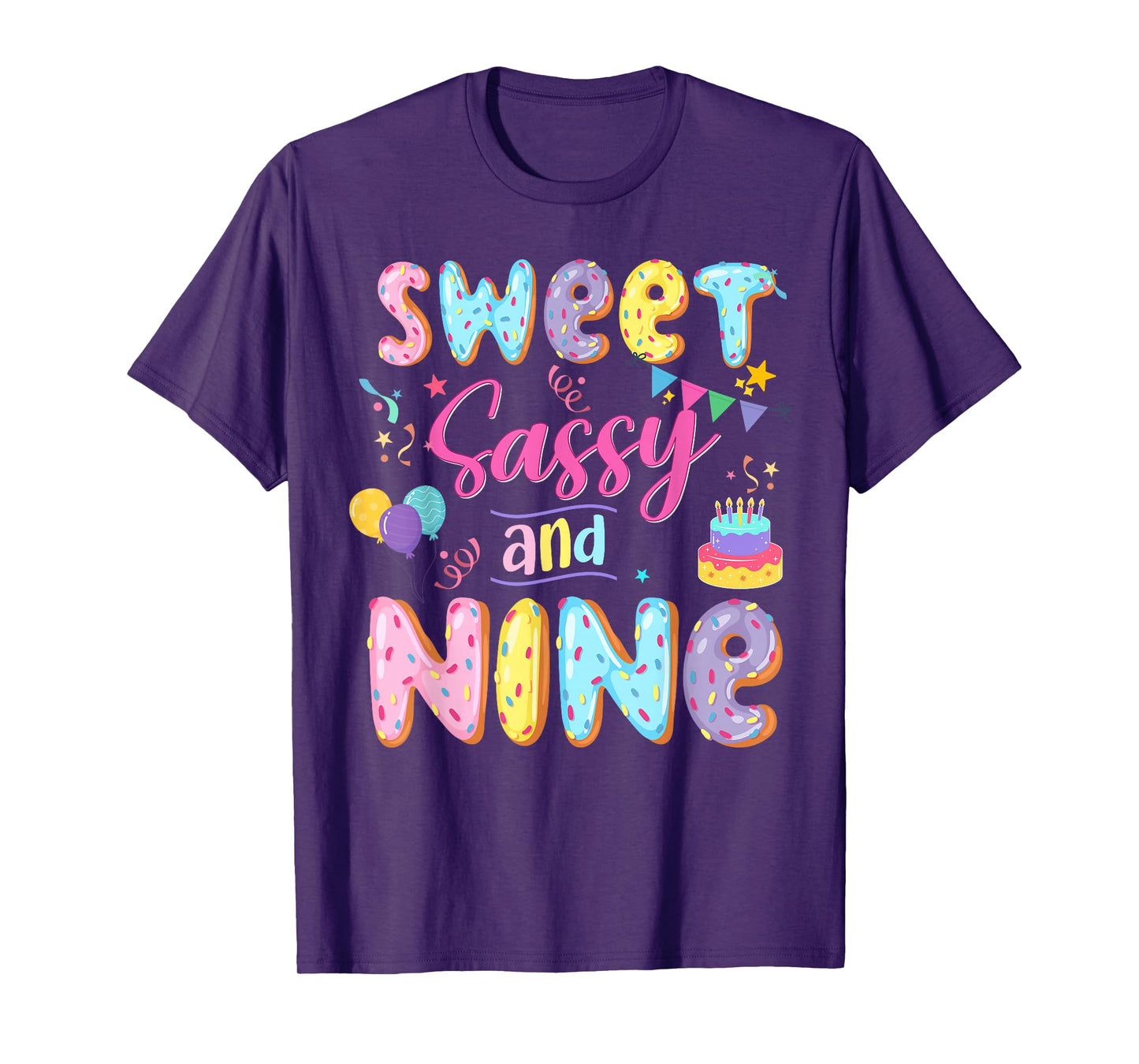9Th Birthday Girl Sweet Sassy And Nine Donut 9 Year Old Kid T-Shirt