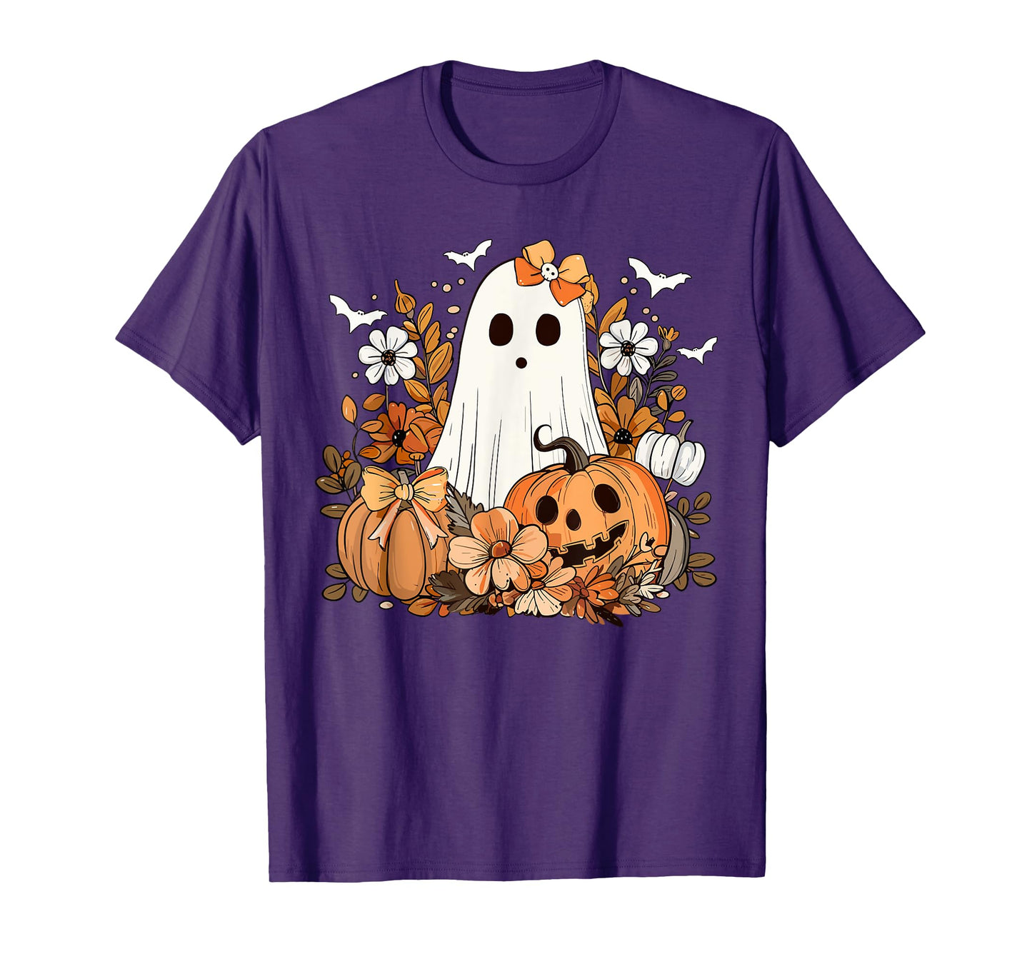 Retro Floral Ghost Cute Pumpkin Autumn Halloween Women Kids T-Shirt